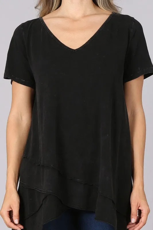 Chatoyant Mineral wash casual basic v-neck t-shirt top - Assorted Colors