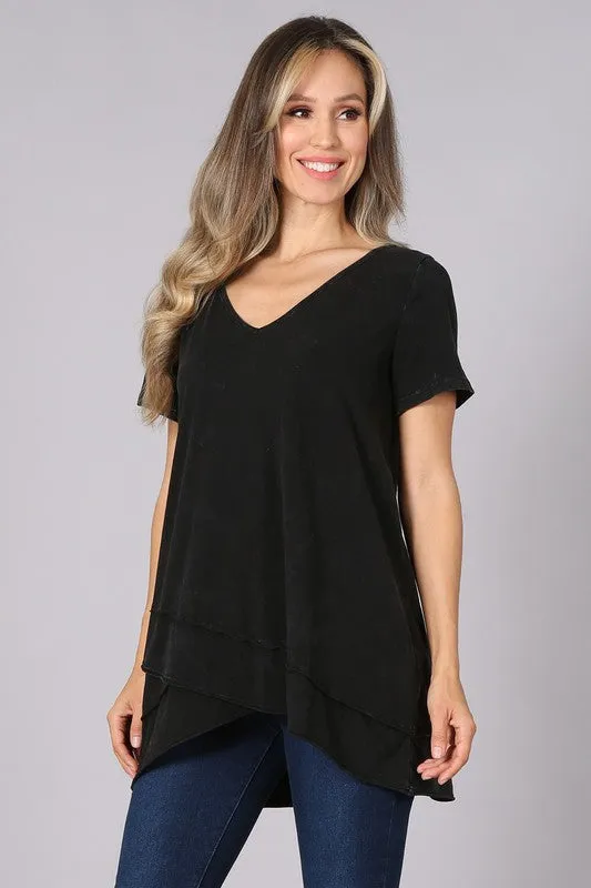 Chatoyant Mineral wash casual basic v-neck t-shirt top - Assorted Colors
