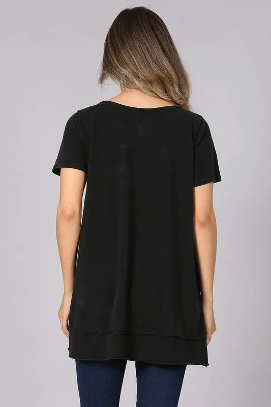 Chatoyant Mineral wash casual basic v-neck t-shirt top - Assorted Colors