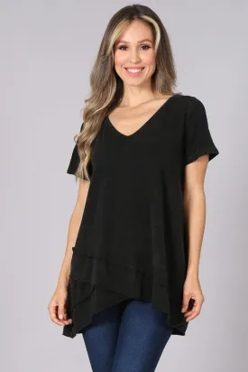 Chatoyant Mineral wash casual basic v-neck t-shirt top - Assorted Colors