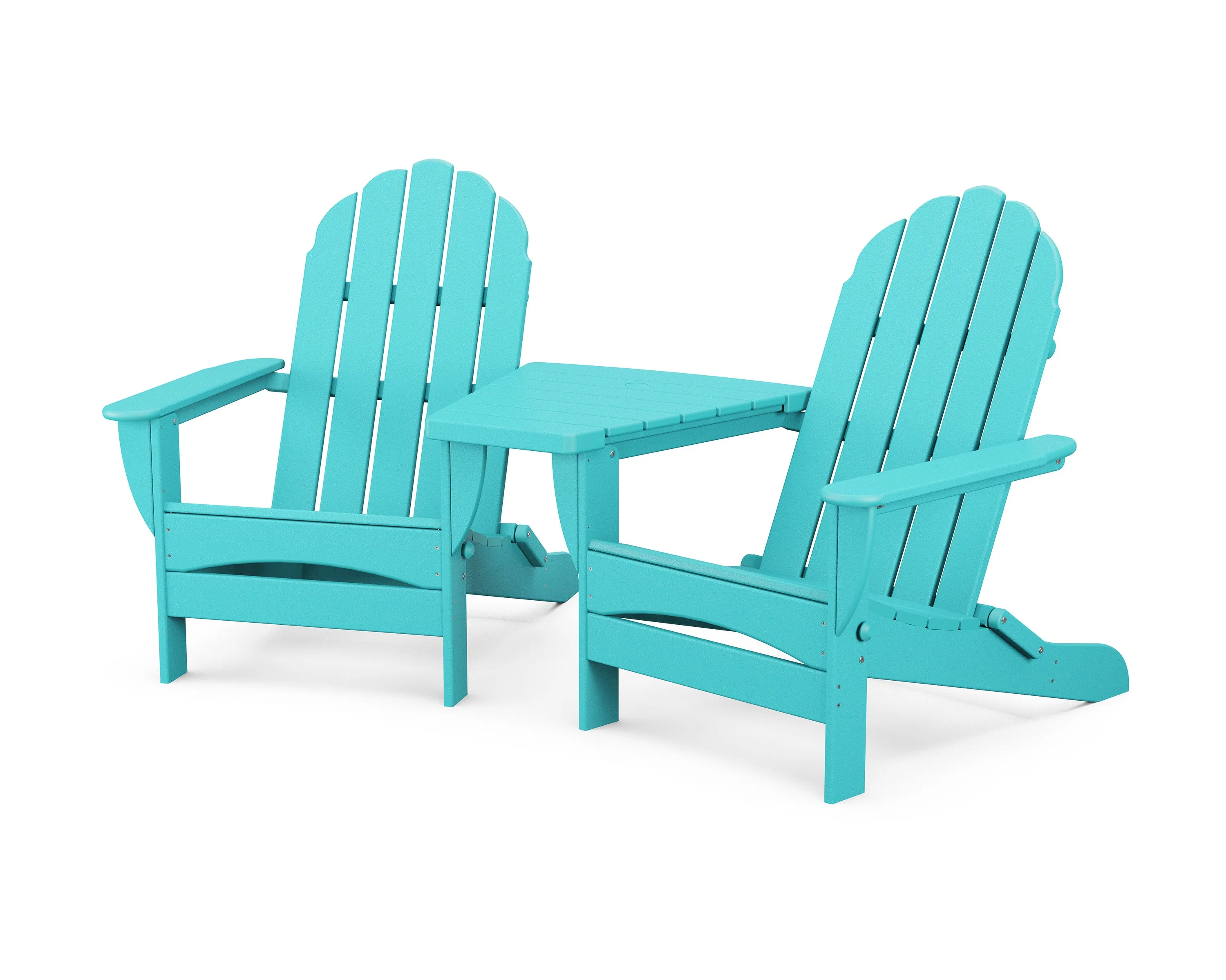 Classic Oversized Adirondacks with Angled Connecting Table