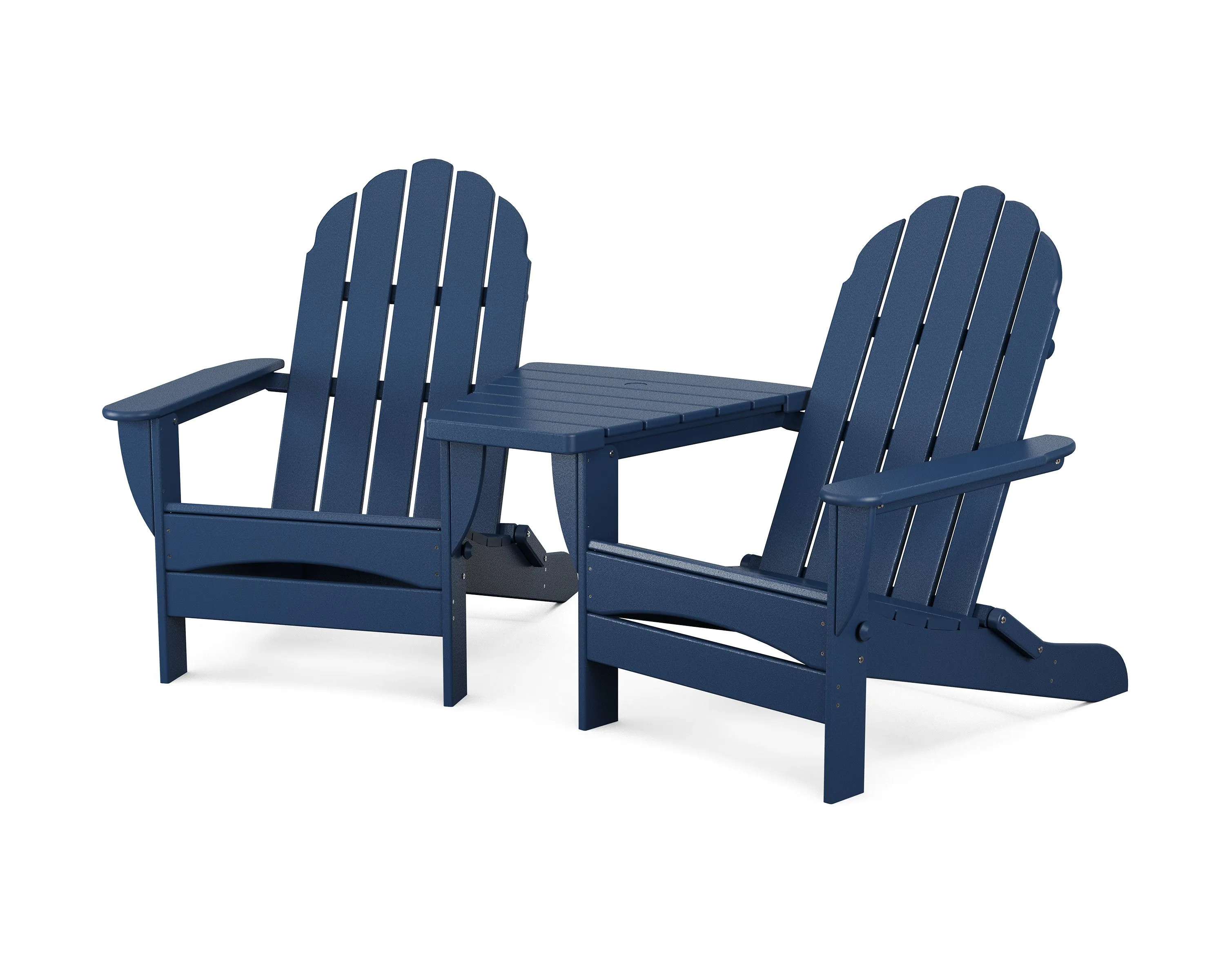 Classic Oversized Adirondacks with Angled Connecting Table