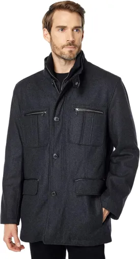 Cole Haan Men's Wool Melton Coat with Nylon Bib