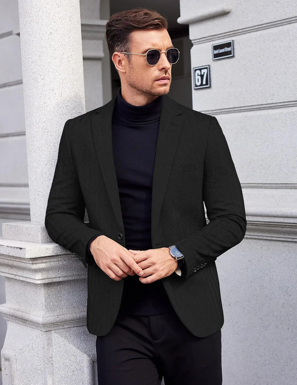 COOFANDY Men's Casual Blazer One Button Sports Coat Tweed Herringbone Suit Jackets