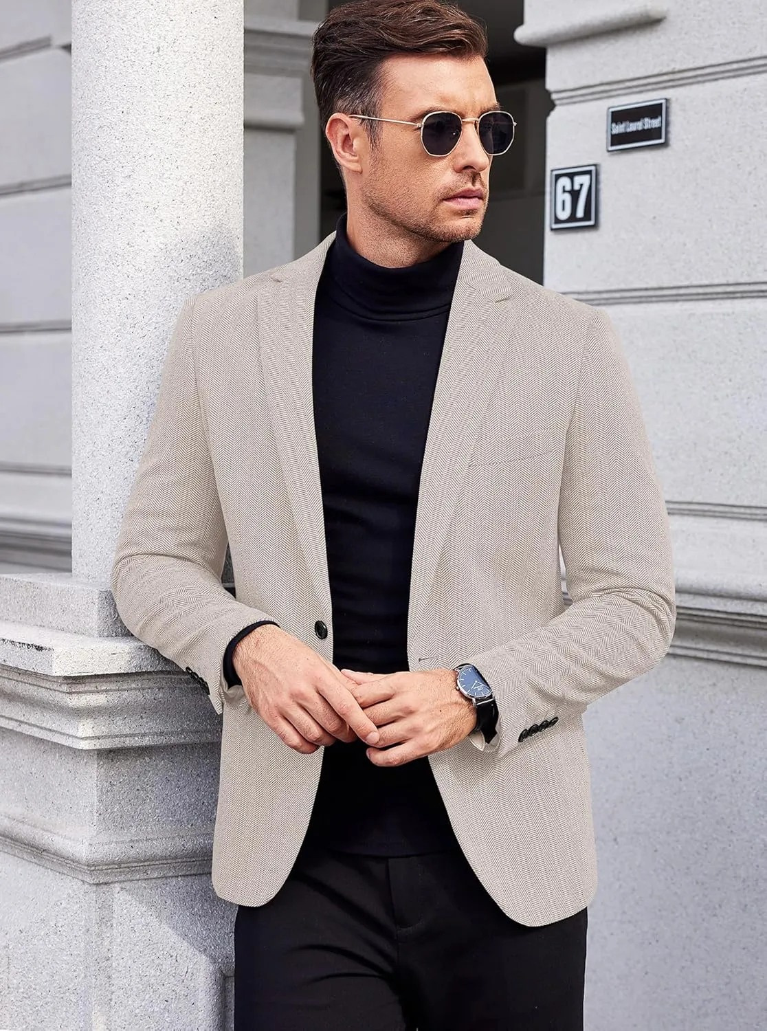 COOFANDY Men's Casual Blazer One Button Sports Coat Tweed Herringbone Suit Jackets