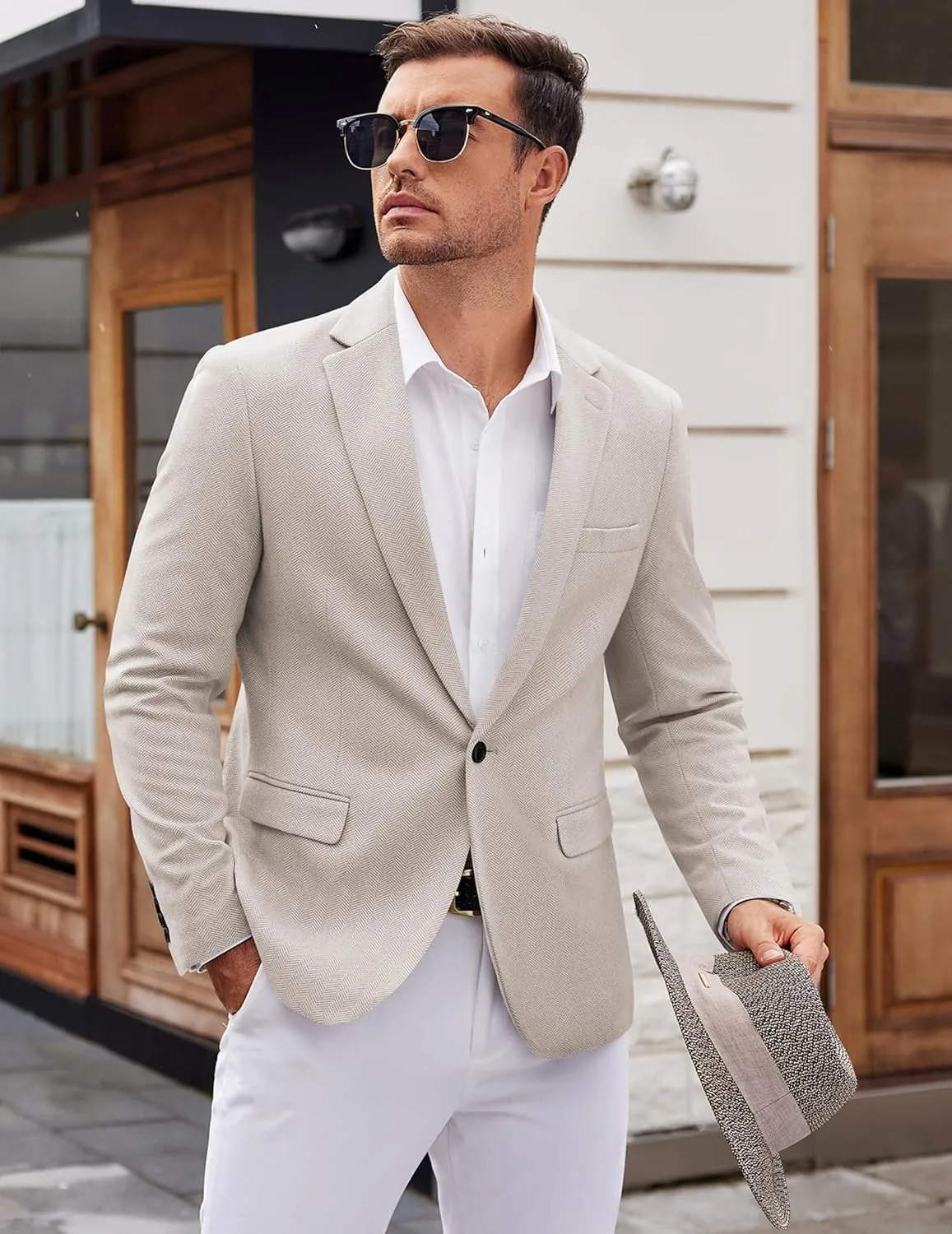 COOFANDY Men's Casual Blazer One Button Sports Coat Tweed Herringbone Suit Jackets