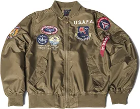 CORIRESHA Men's MA-1 Bomber Jacket Embroidery Patches Biker Military Air Force Jacket