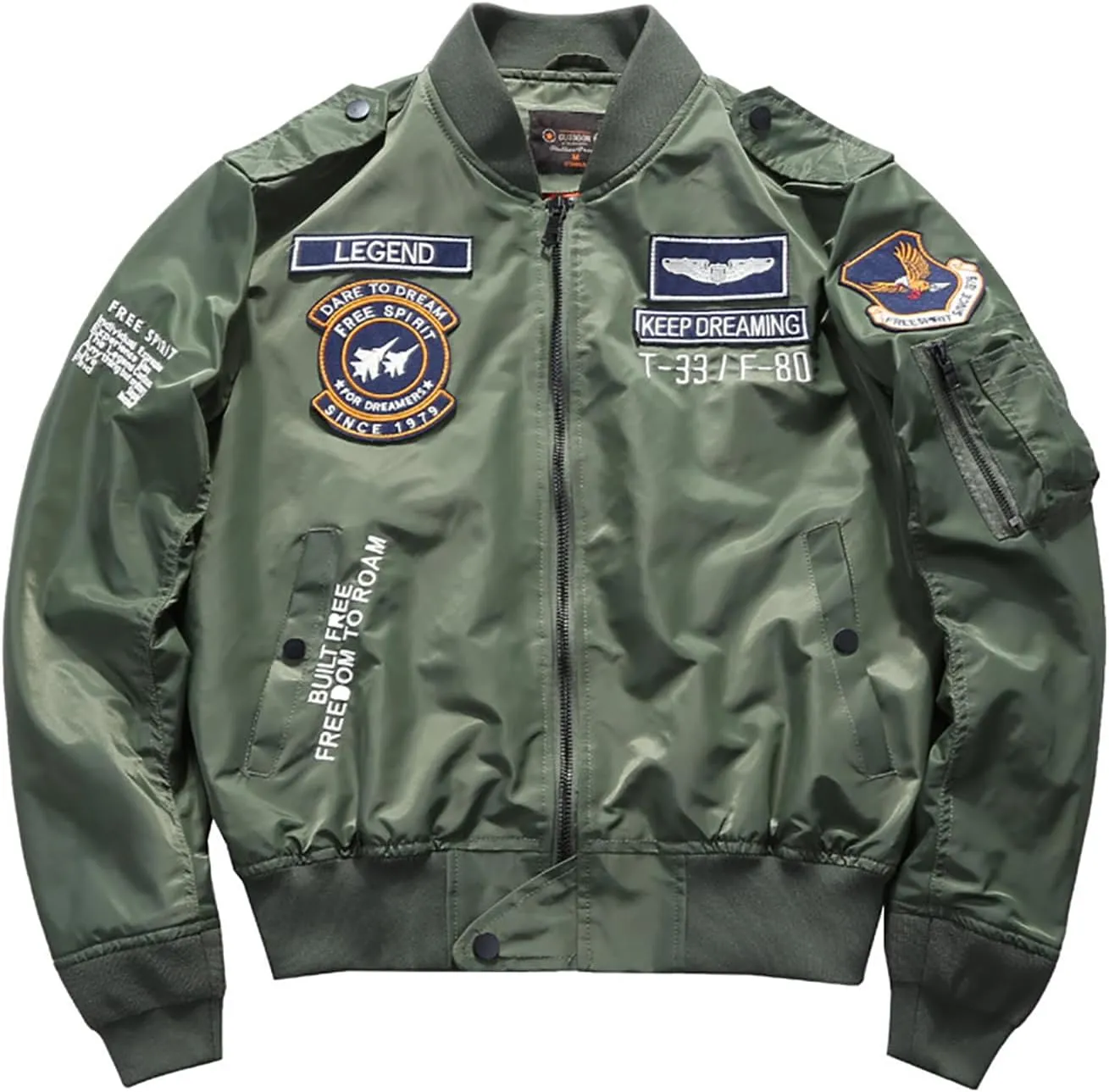 CORIRESHA Men's MA-1 Military Flight Jacket Embroidery Patches Biker Bomber Jacket