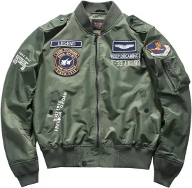 CORIRESHA Men's MA-1 Military Flight Jacket Embroidery Patches Biker Bomber Jacket