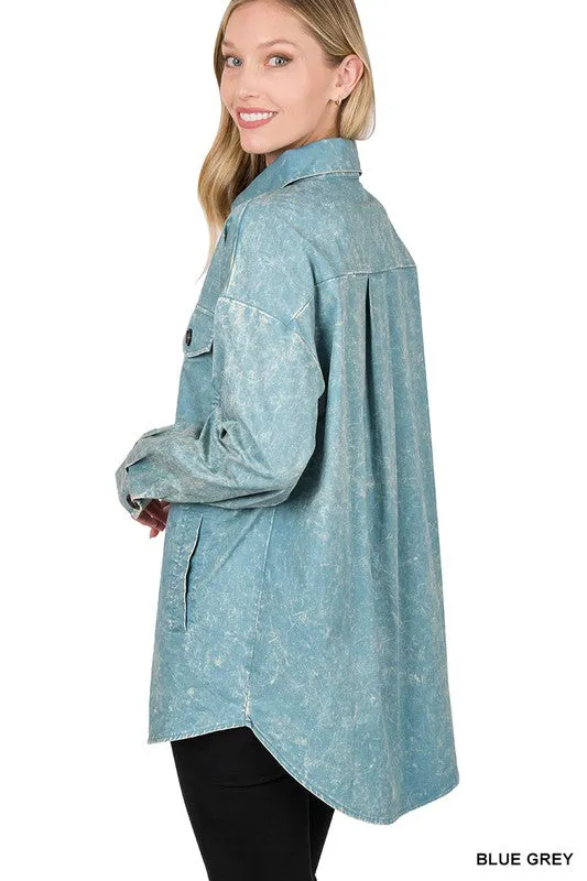 Cotton Woven Vintage Washed Shacket by Zenana