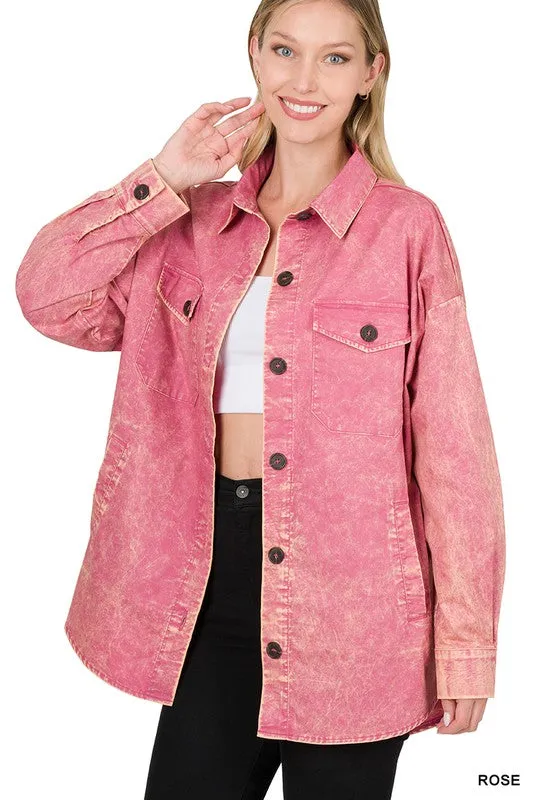 Cotton Woven Vintage Washed Shacket by Zenana
