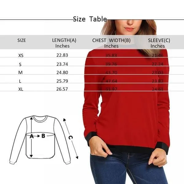 Custom Boyfriend Face Red Love Women's Casual Crew Neck Sweatshirt Personalized Long Sleeve Loose Sweatshirt, Best Gift For Her