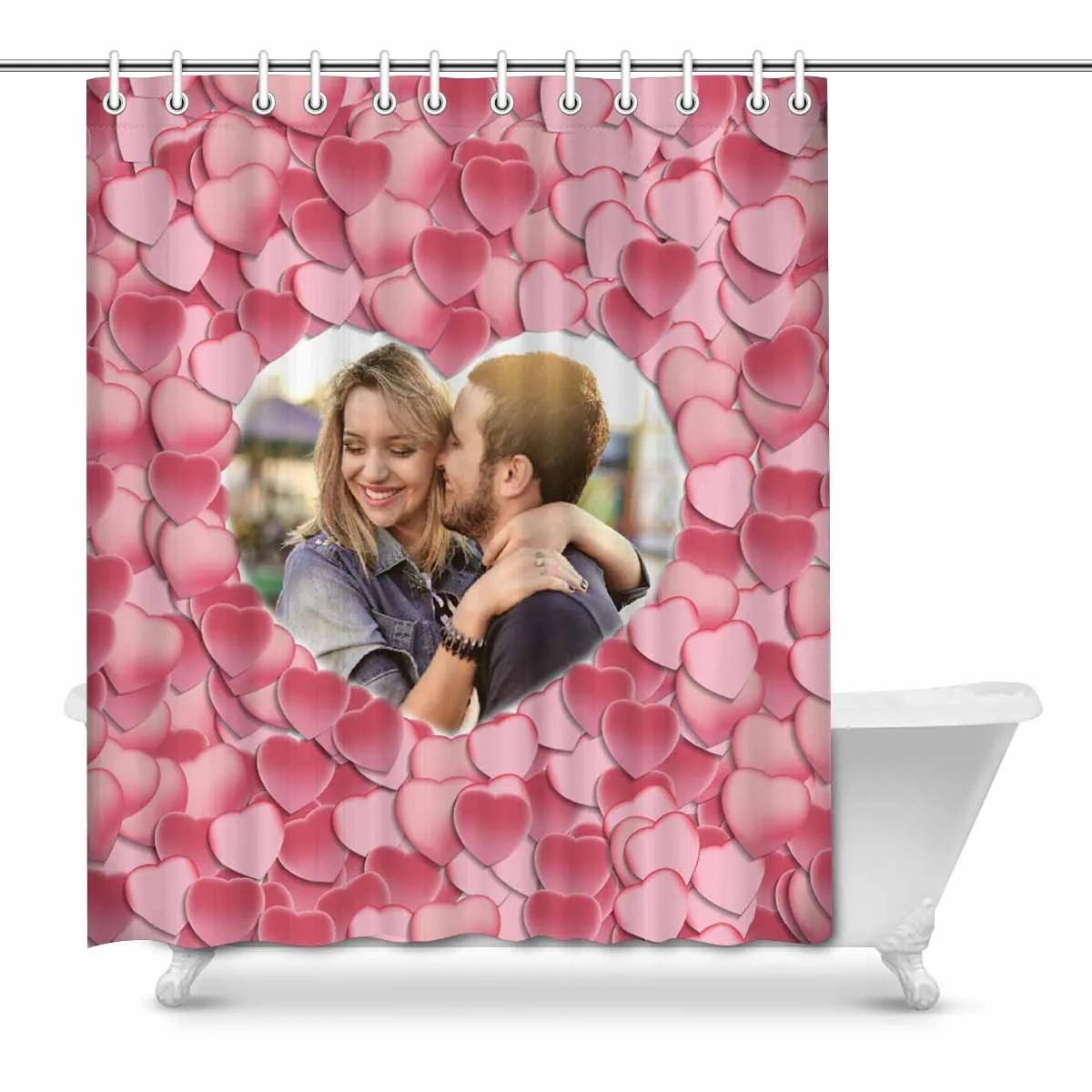 Custom Couple Photo Love Heart Shower Curtain 66"x72"