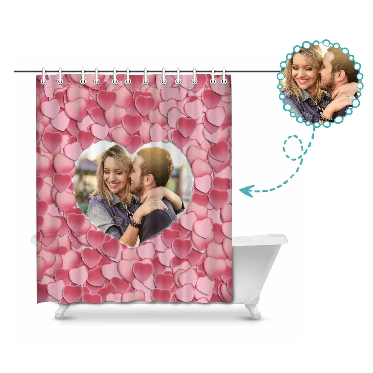 Custom Couple Photo Love Heart Shower Curtain 66"x72"