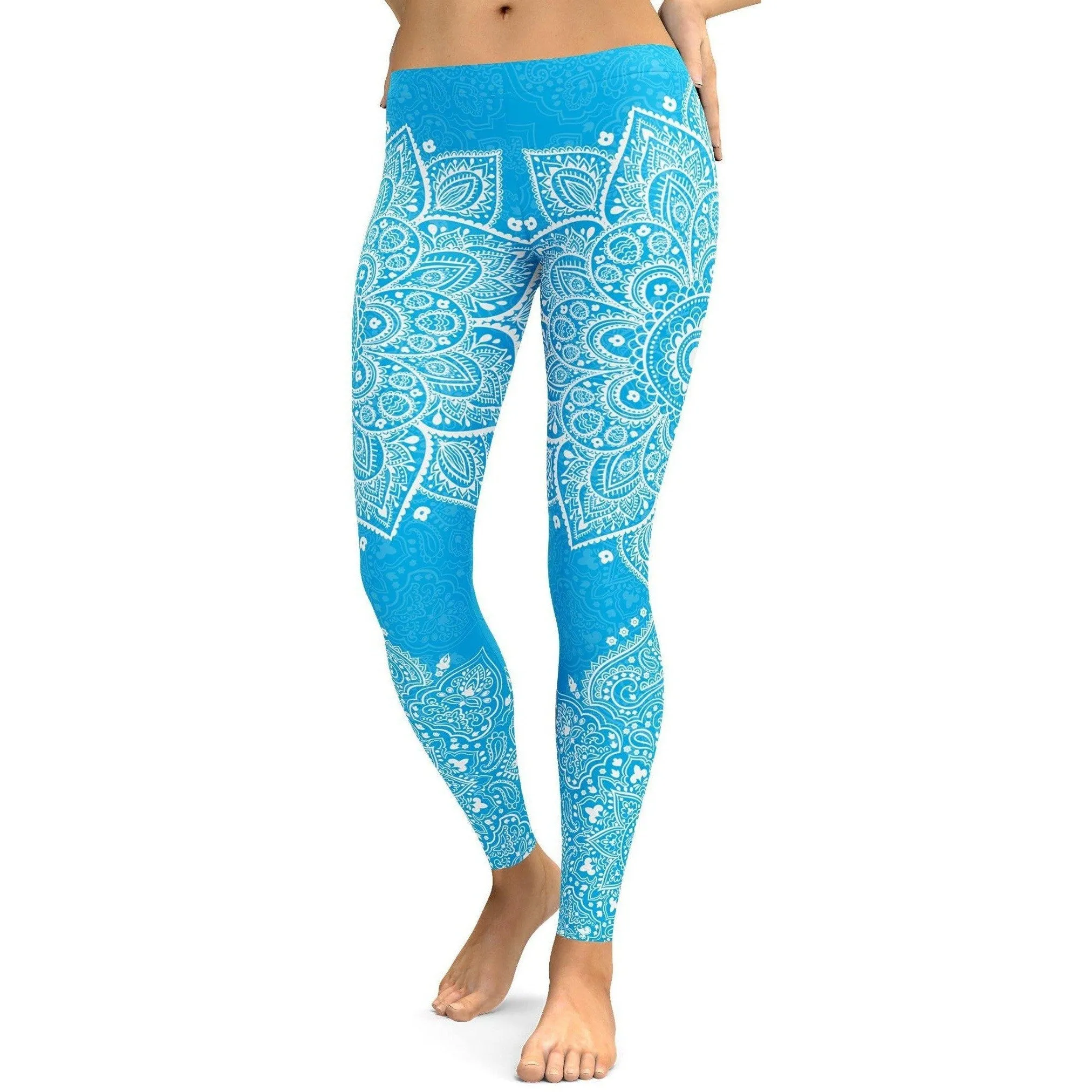 Cyan Blue Mandala Leggings