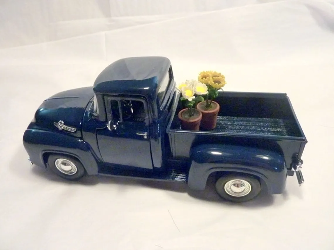 Dark Blue Farmhouse Truck, Diecast truck decor, Farmhouse decor, Metal truck, 56 Ford Truck