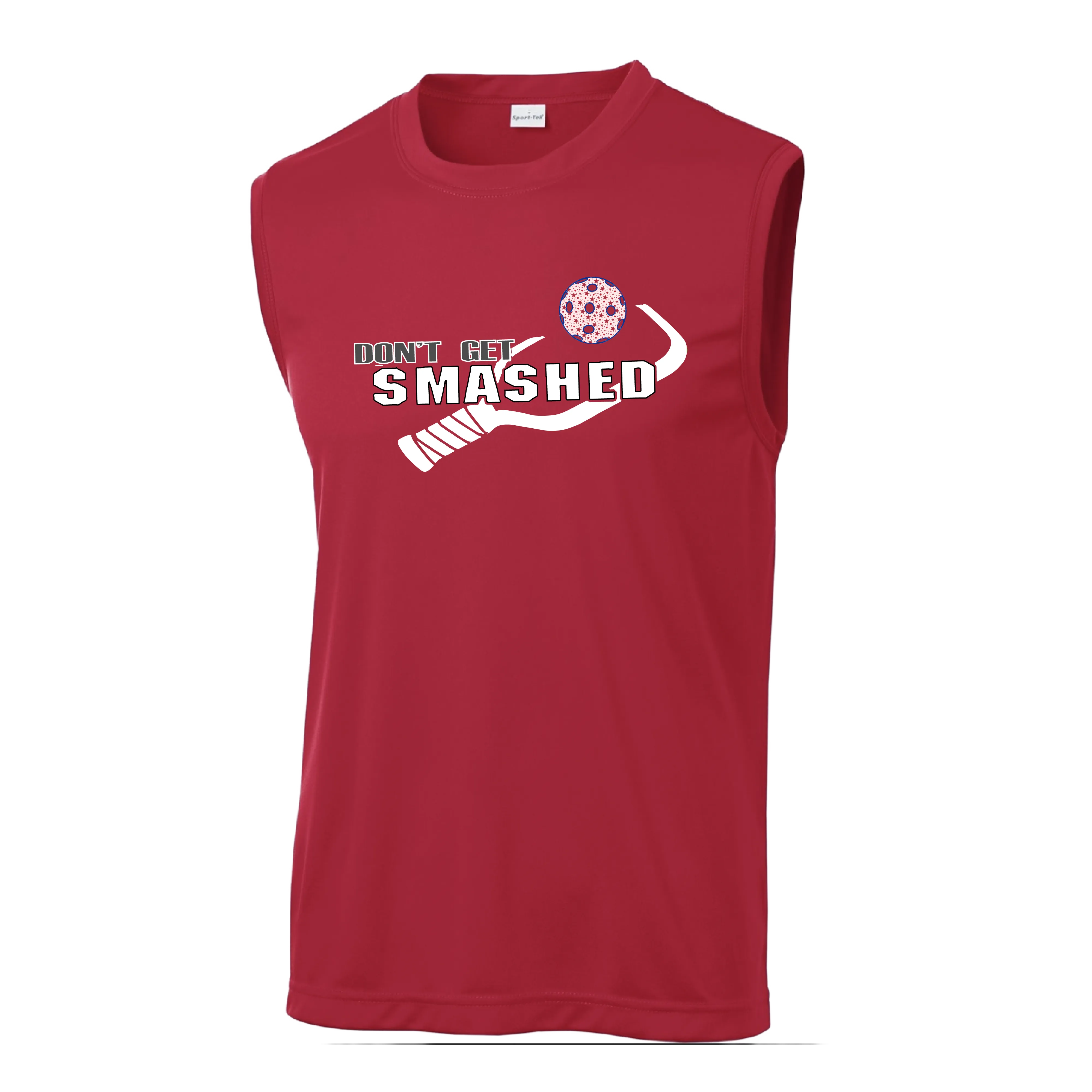 Don't Get Smashed With Pickleballs (Cyan Green Orange Pink Stars) Customizable | Men's Sleeveless Pickleball Shirt | 100% Polyester