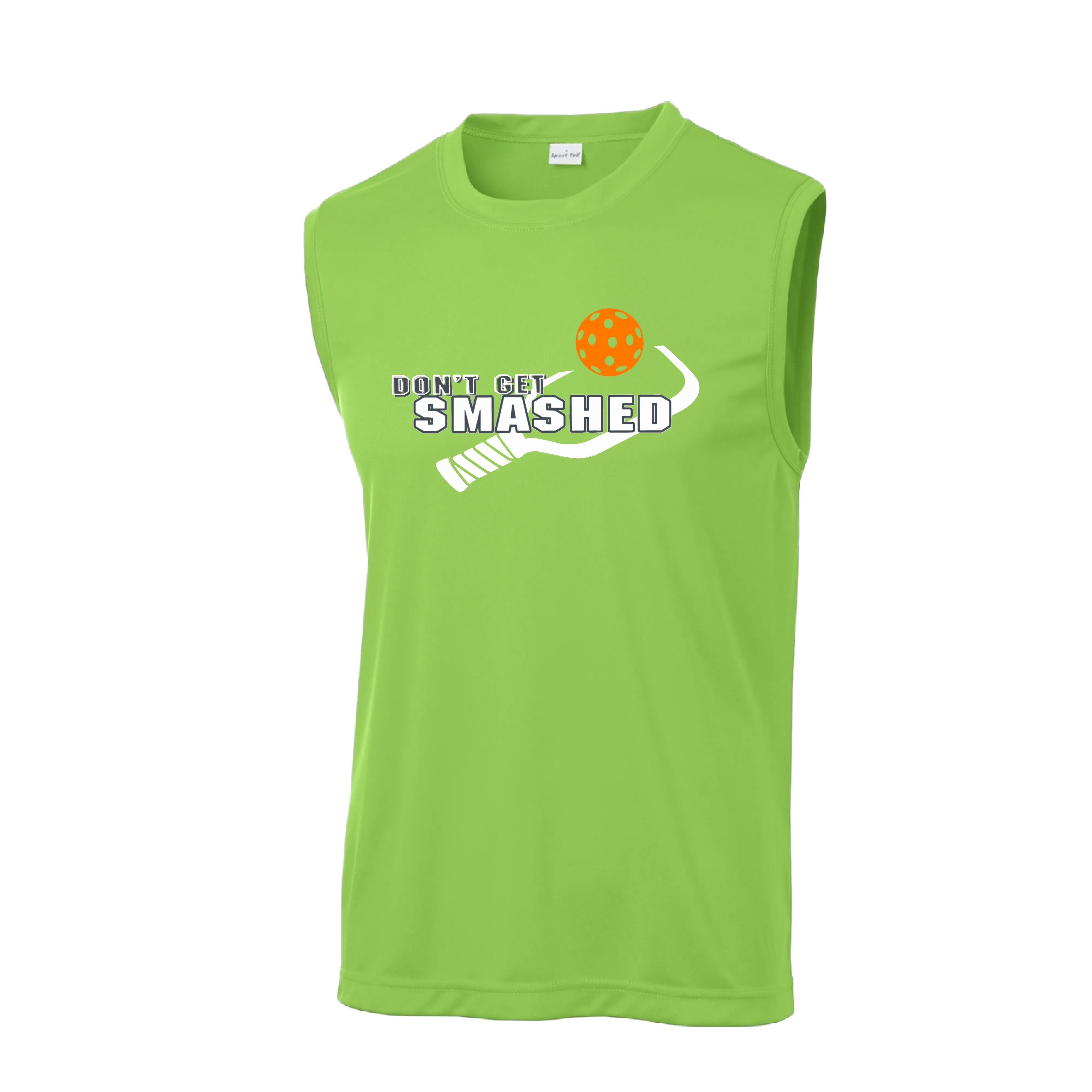 Don't Get Smashed With Pickleballs (Cyan Green Orange Pink Stars) Customizable | Men's Sleeveless Pickleball Shirt | 100% Polyester