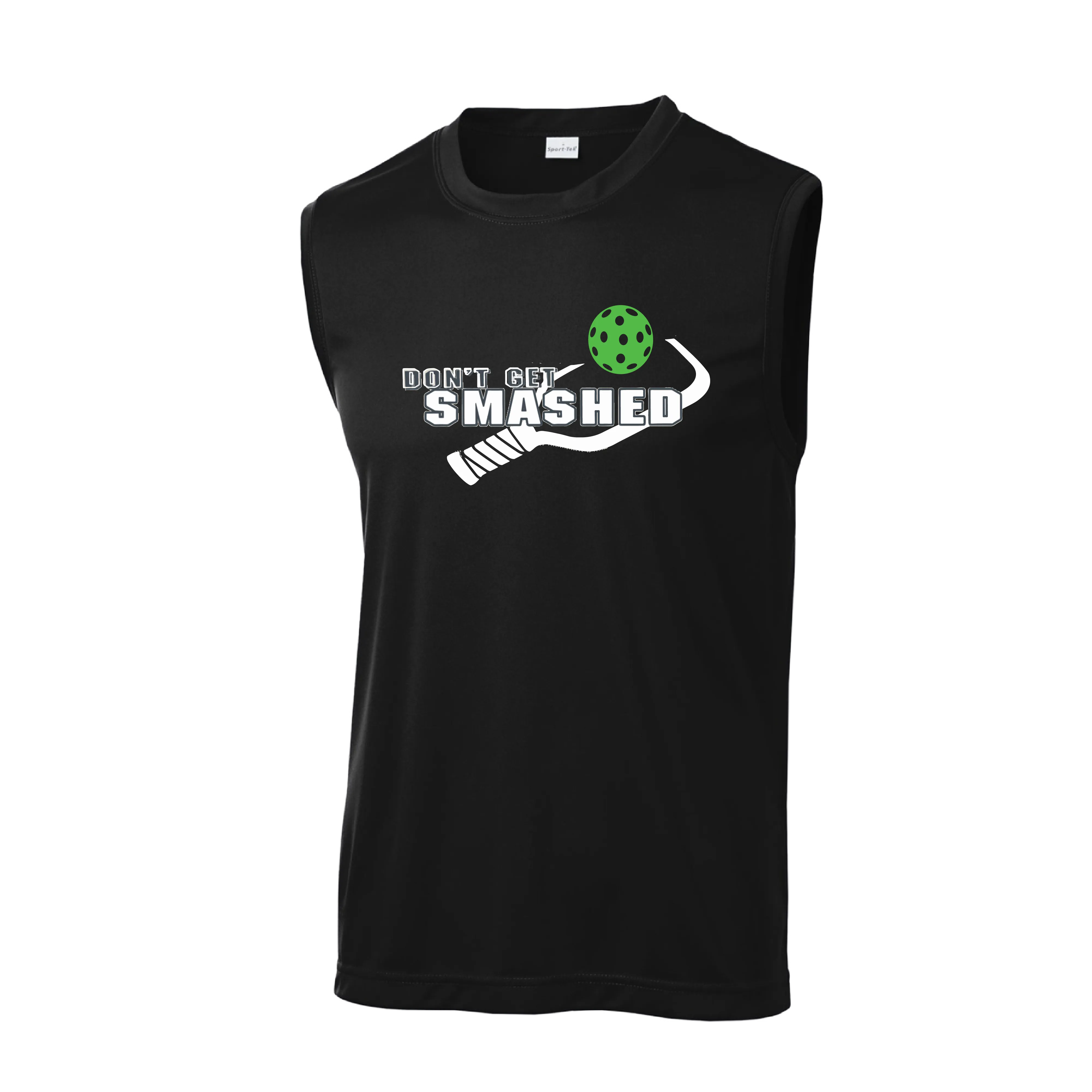 Don't Get Smashed With Pickleballs (Cyan Green Orange Pink Stars) Customizable | Men's Sleeveless Pickleball Shirt | 100% Polyester