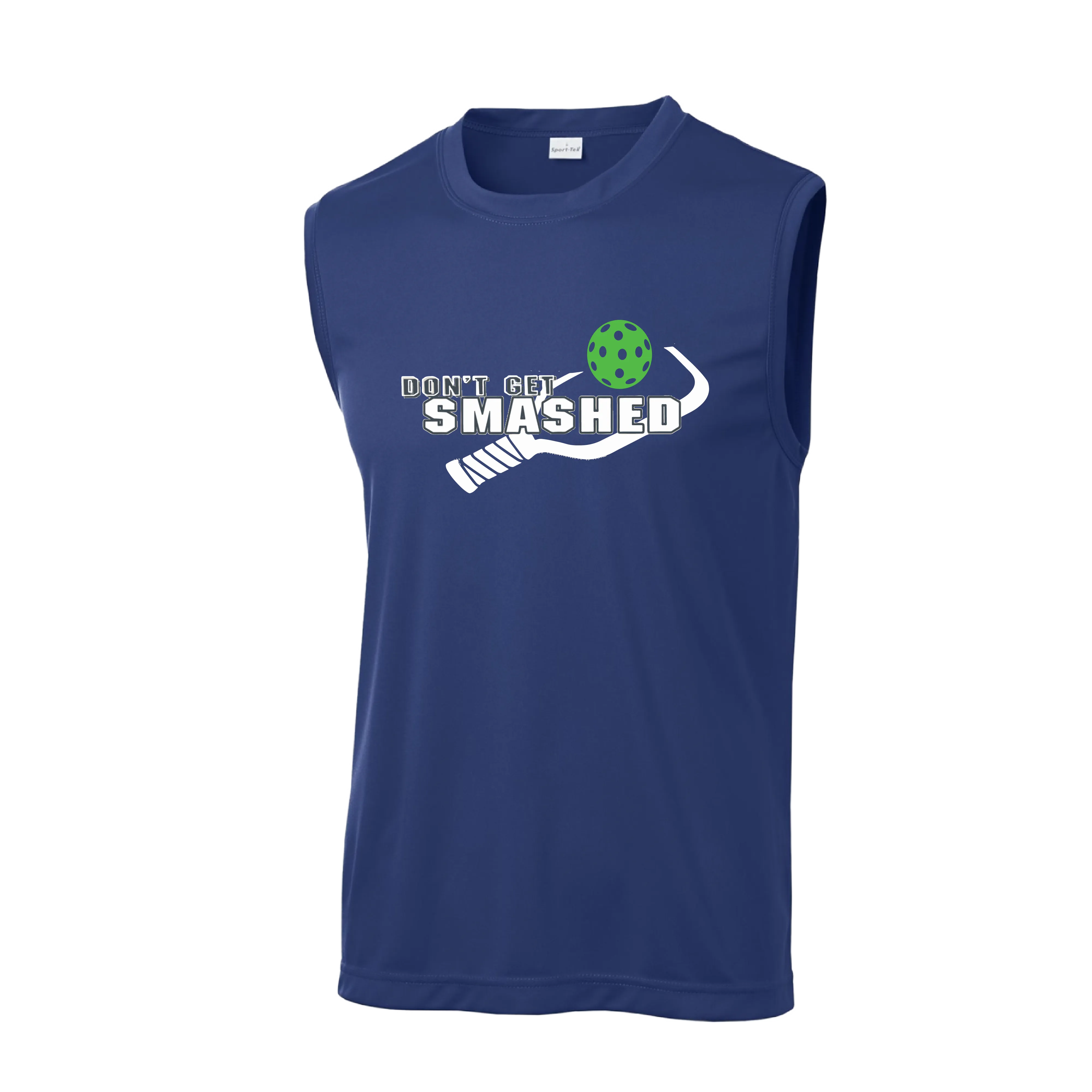 Don't Get Smashed With Pickleballs (Cyan Green Orange Pink Stars) Customizable | Men's Sleeveless Pickleball Shirt | 100% Polyester