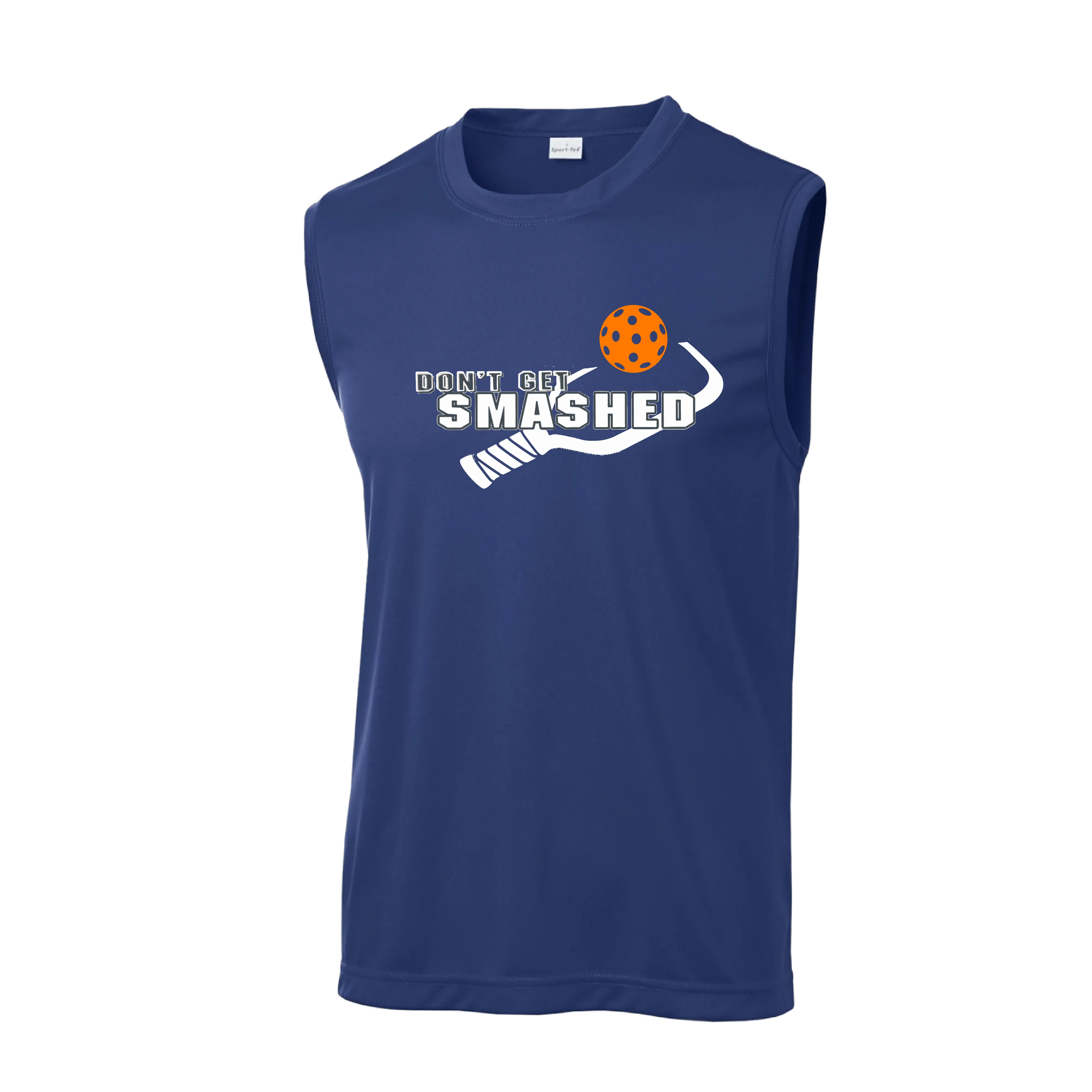 Don't Get Smashed With Pickleballs (Cyan Green Orange Pink Stars) Customizable | Men's Sleeveless Pickleball Shirt | 100% Polyester