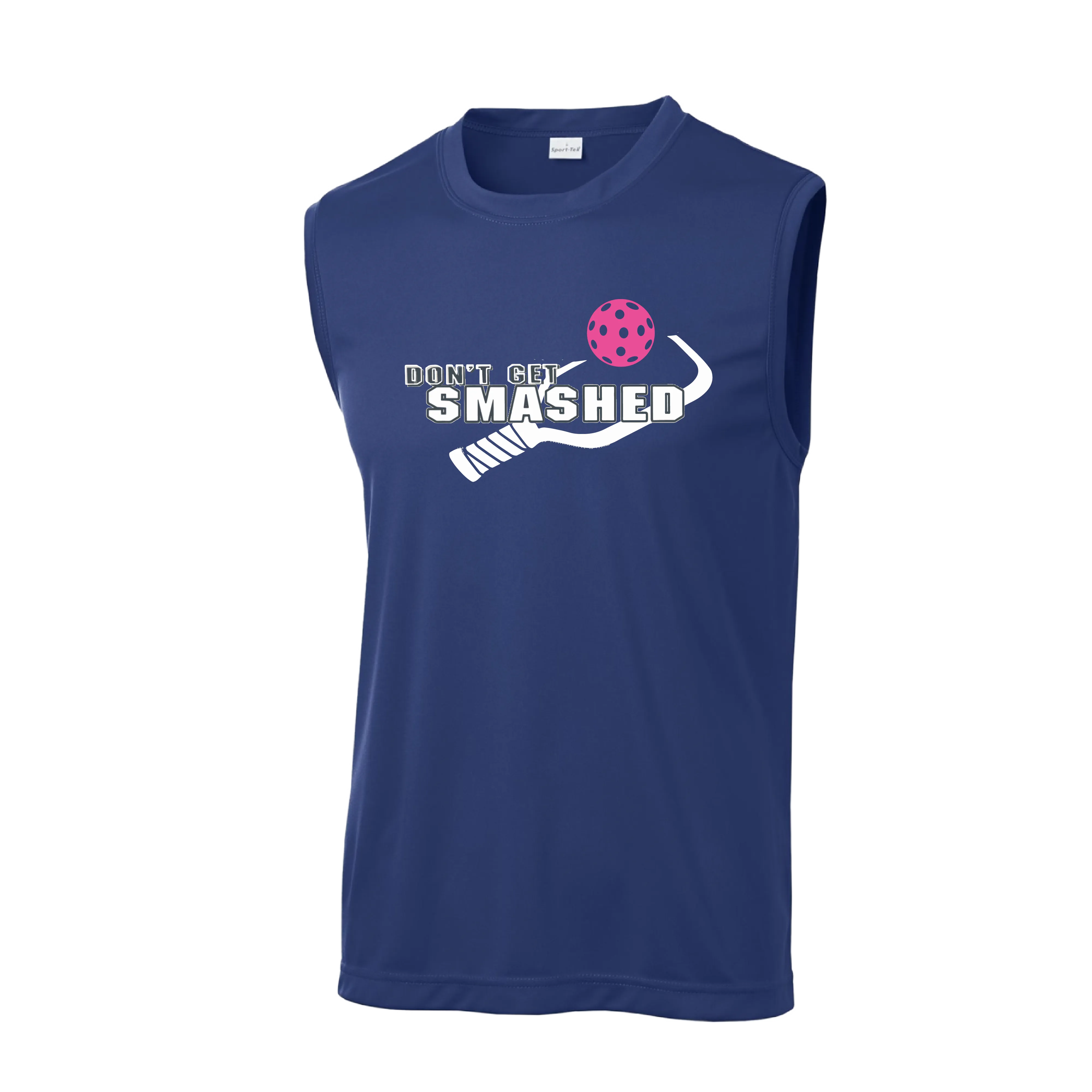 Don't Get Smashed With Pickleballs (Cyan Green Orange Pink Stars) Customizable | Men's Sleeveless Pickleball Shirt | 100% Polyester