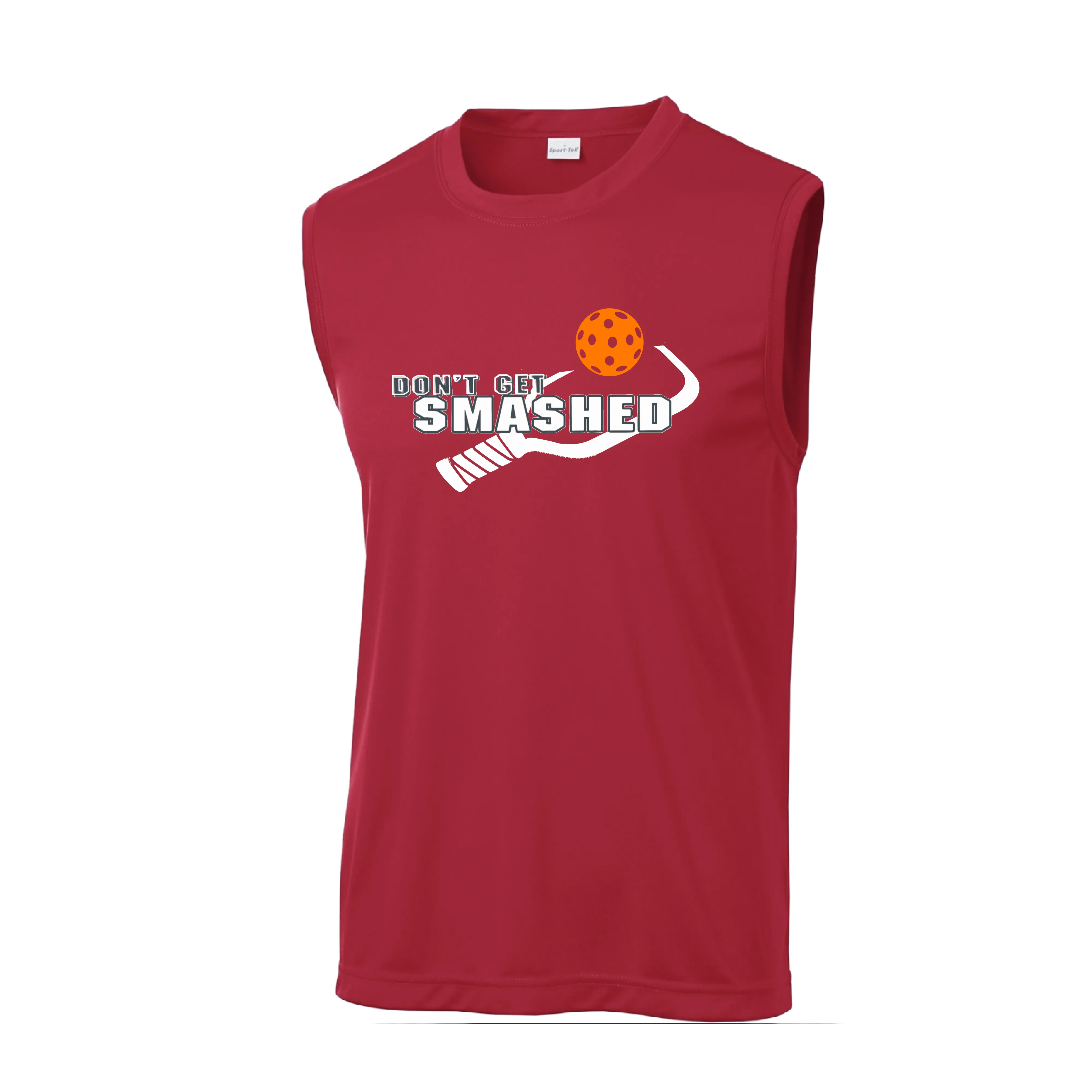 Don't Get Smashed With Pickleballs (Cyan Green Orange Pink Stars) Customizable | Men's Sleeveless Pickleball Shirt | 100% Polyester