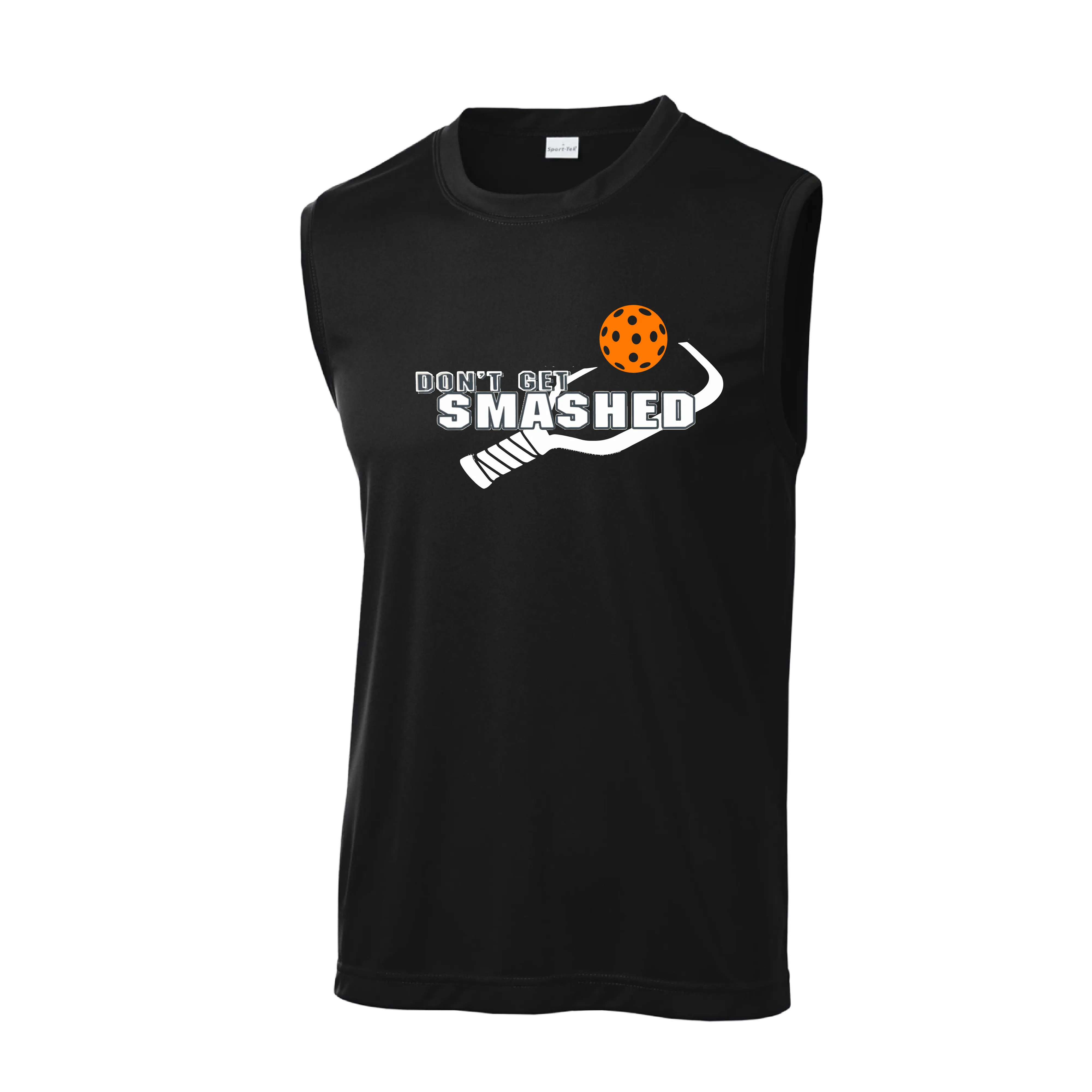 Don't Get Smashed With Pickleballs (Cyan Green Orange Pink Stars) Customizable | Men's Sleeveless Pickleball Shirt | 100% Polyester