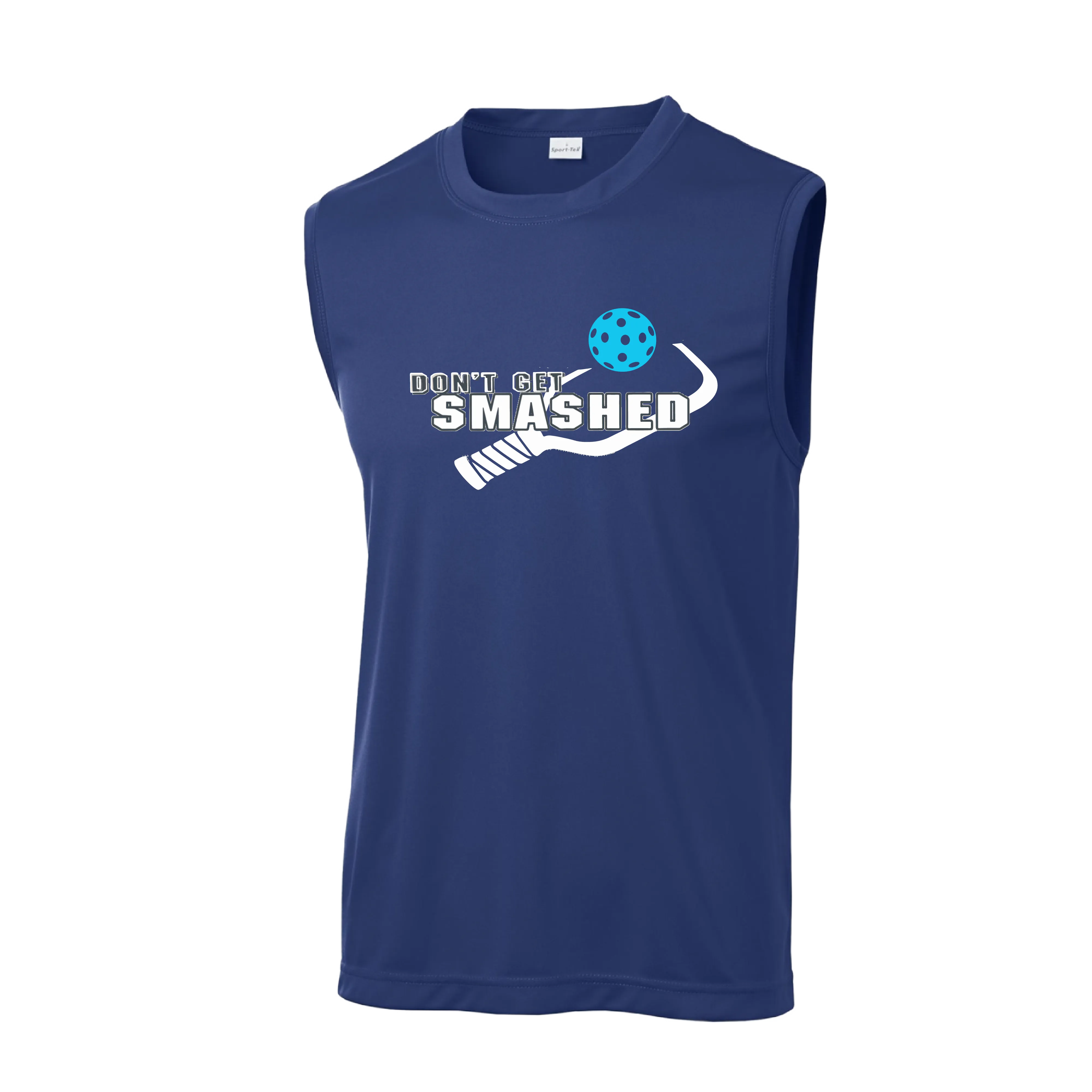 Don't Get Smashed With Pickleballs (Cyan Green Orange Pink Stars) Customizable | Men's Sleeveless Pickleball Shirt | 100% Polyester