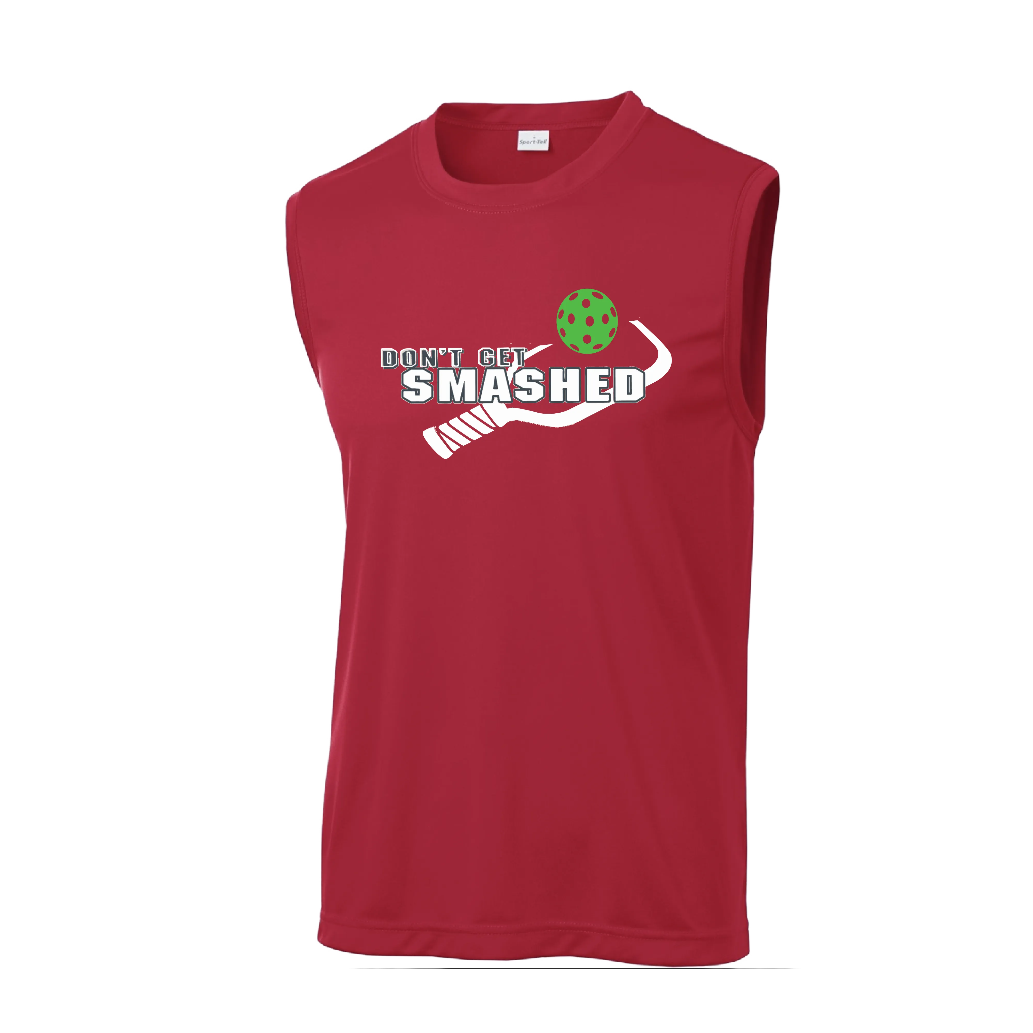 Don't Get Smashed With Pickleballs (Cyan Green Orange Pink Stars) Customizable | Men's Sleeveless Pickleball Shirt | 100% Polyester