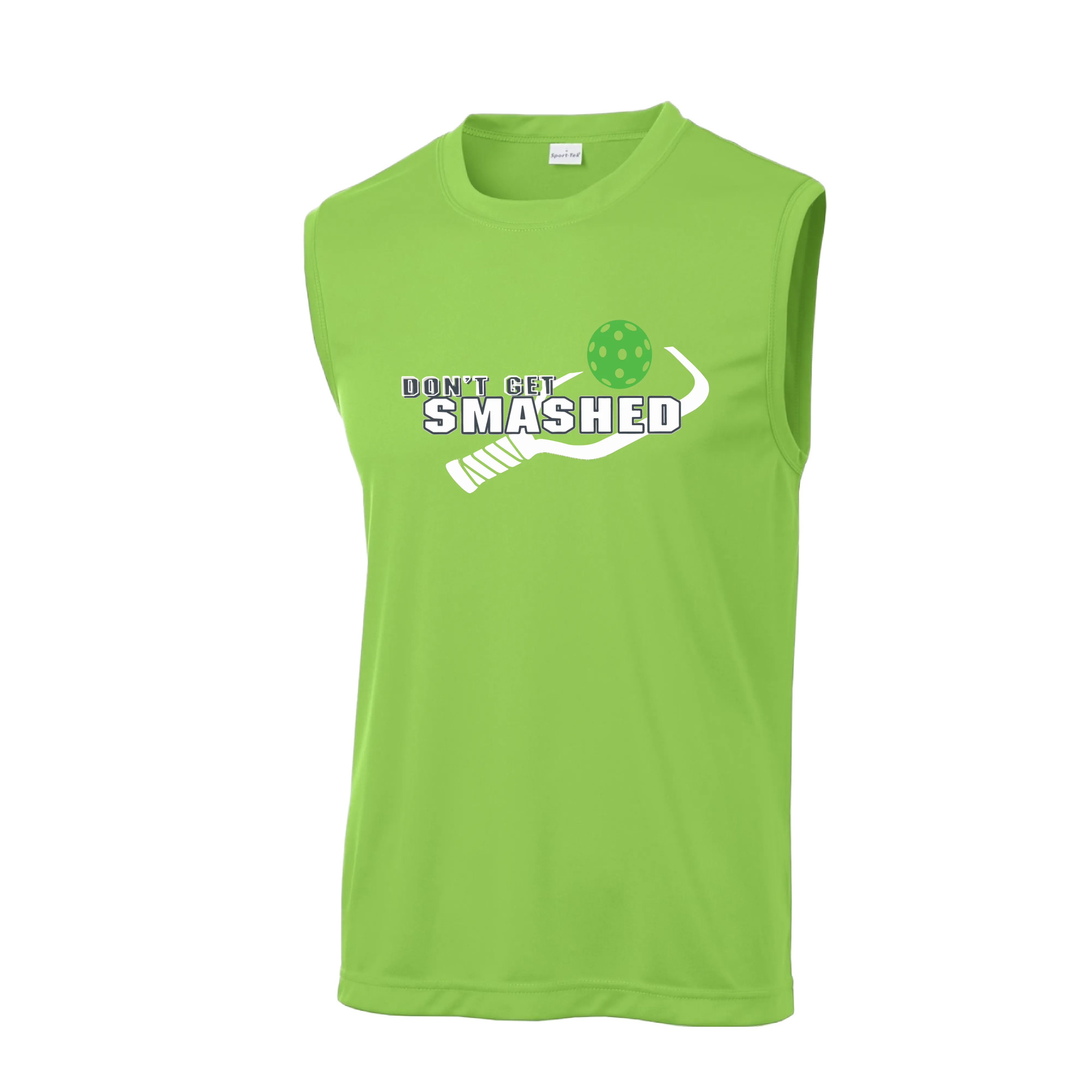 Don't Get Smashed With Pickleballs (Cyan Green Orange Pink Stars) Customizable | Men's Sleeveless Pickleball Shirt | 100% Polyester