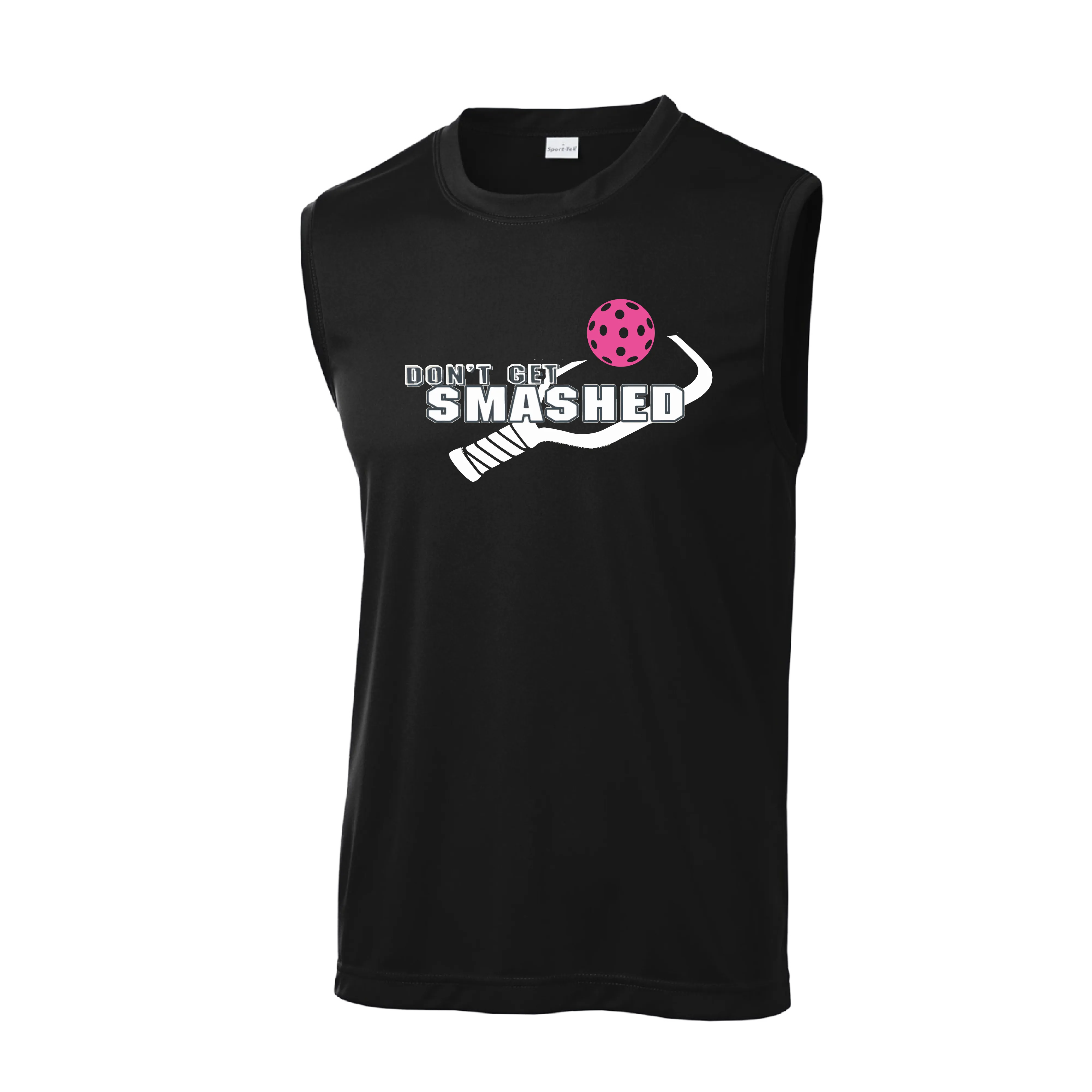 Don't Get Smashed With Pickleballs (Cyan Green Orange Pink Stars) Customizable | Men's Sleeveless Pickleball Shirt | 100% Polyester