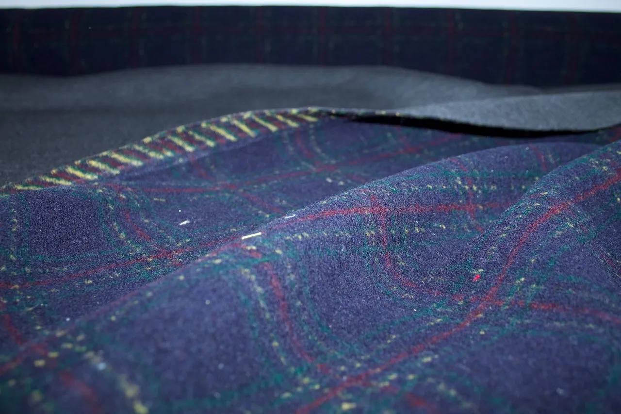 Double Faced Wool Blend Sweater Knit - Navy Plaid to Gray