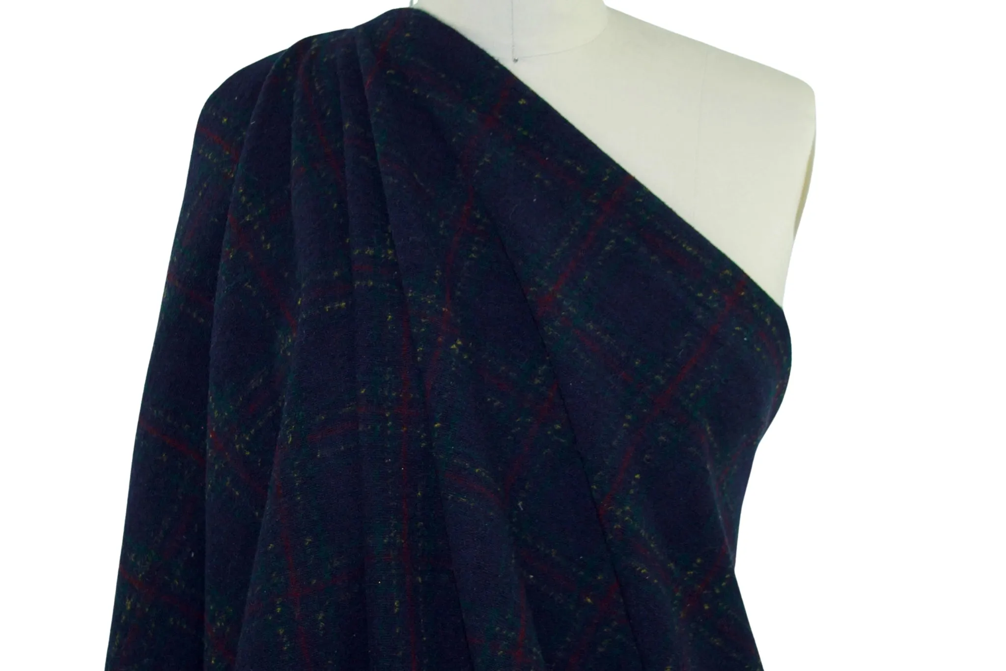 Double Faced Wool Blend Sweater Knit - Navy Plaid to Gray