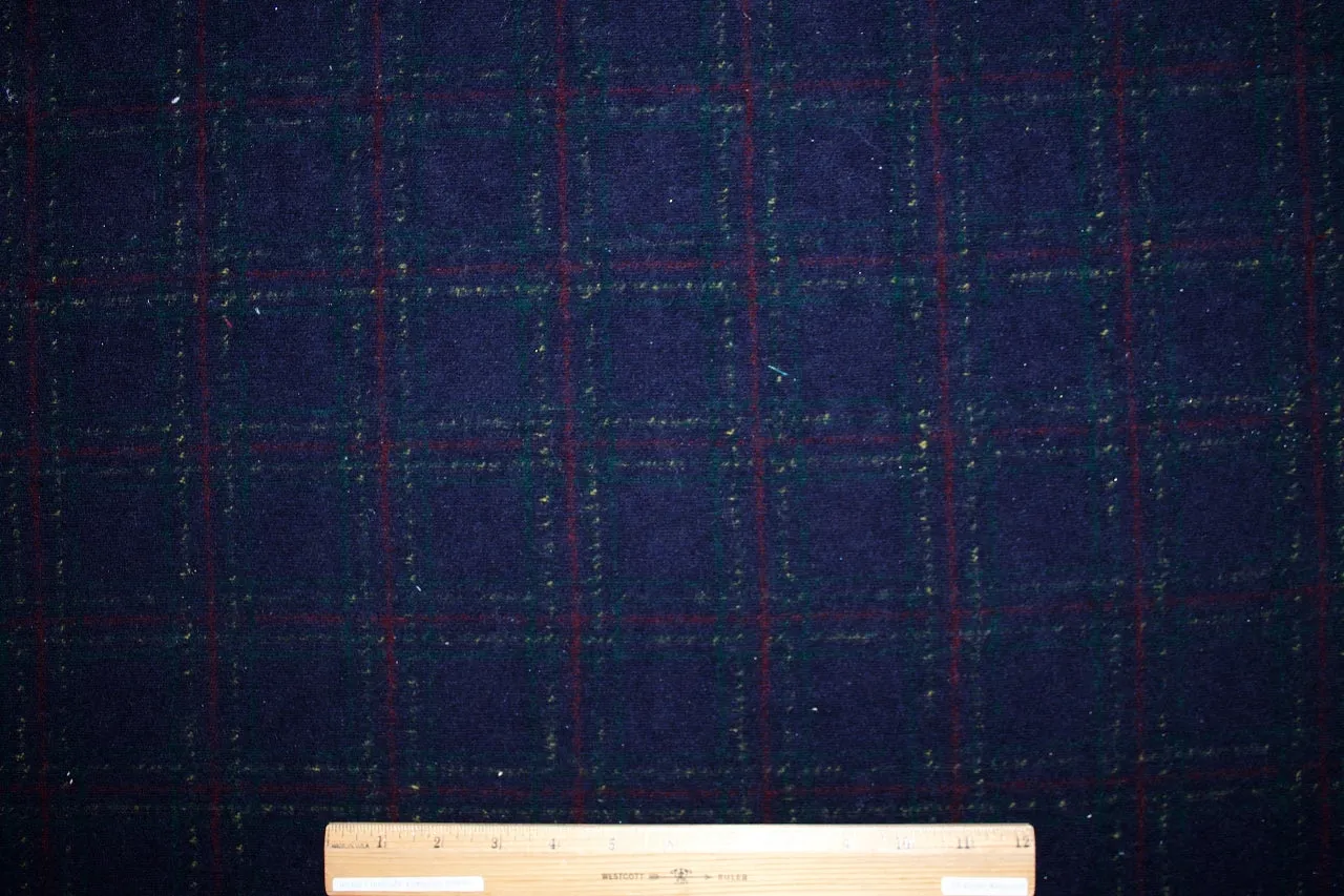 Double Faced Wool Blend Sweater Knit - Navy Plaid to Gray
