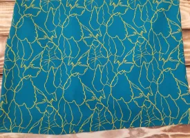 End of Bolt: 2 yards of Designer Deadstock Nylon Spandex Swim Performance Wear Abstract Scribble Plants Golden and Teal Conversational Knit- remnant