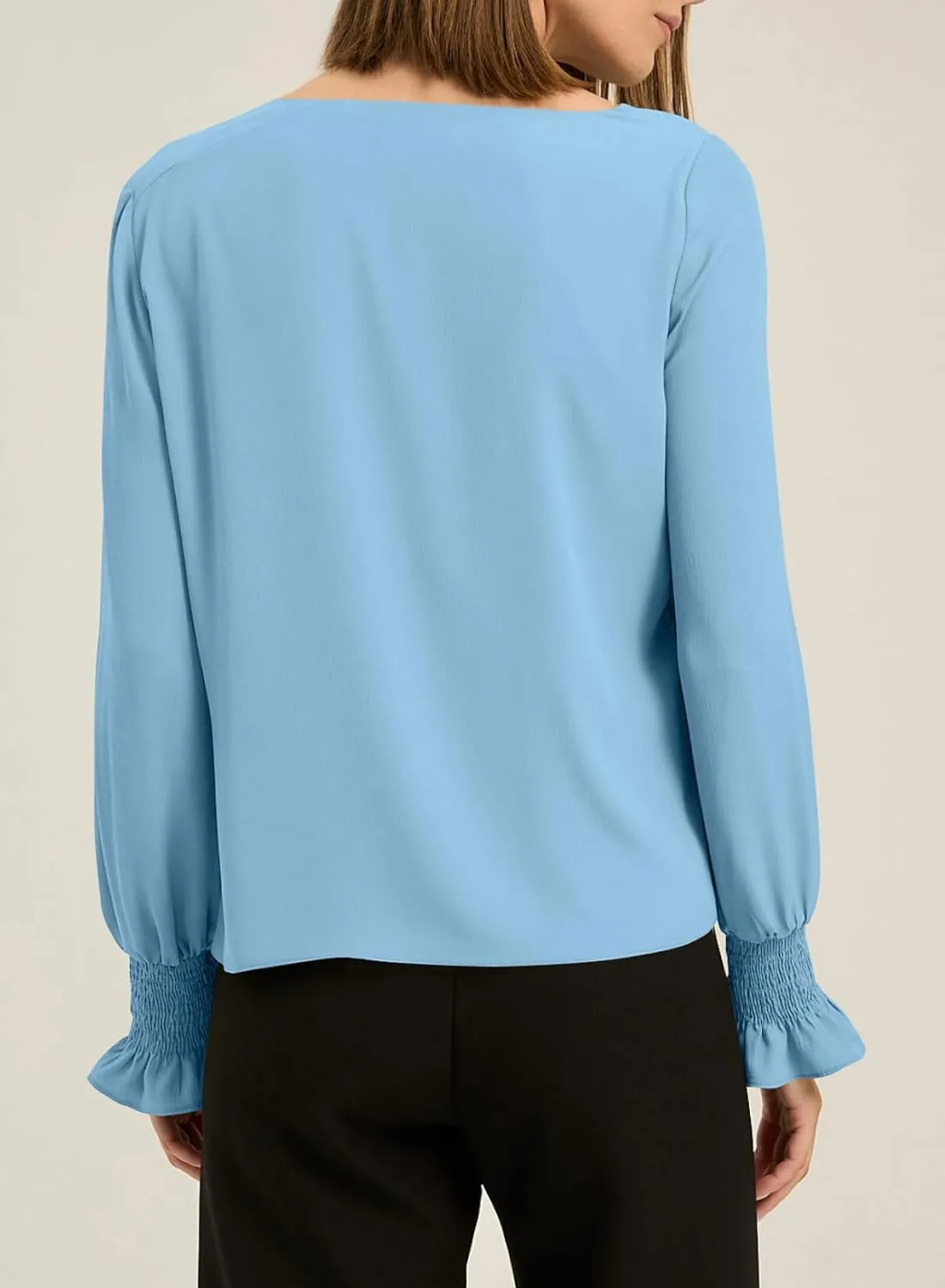 EVALESS Blouses for Women Dressy Casual Pleated Long Sleeve Tops Asymmetrical V Neck Business Work Shirts
