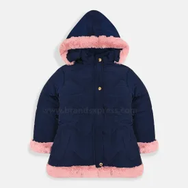 FD Sports Furr Edge Quilted Blue Long Puffer Jacket 7975