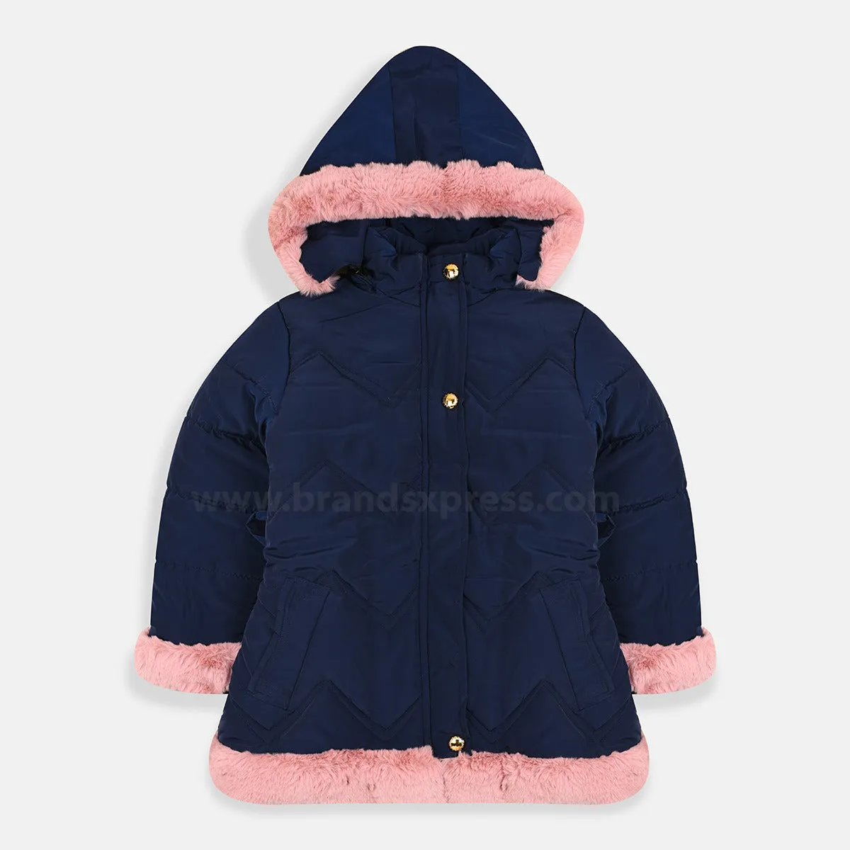 FD Sports Furr Edge Quilted Blue Long Puffer Jacket 7975