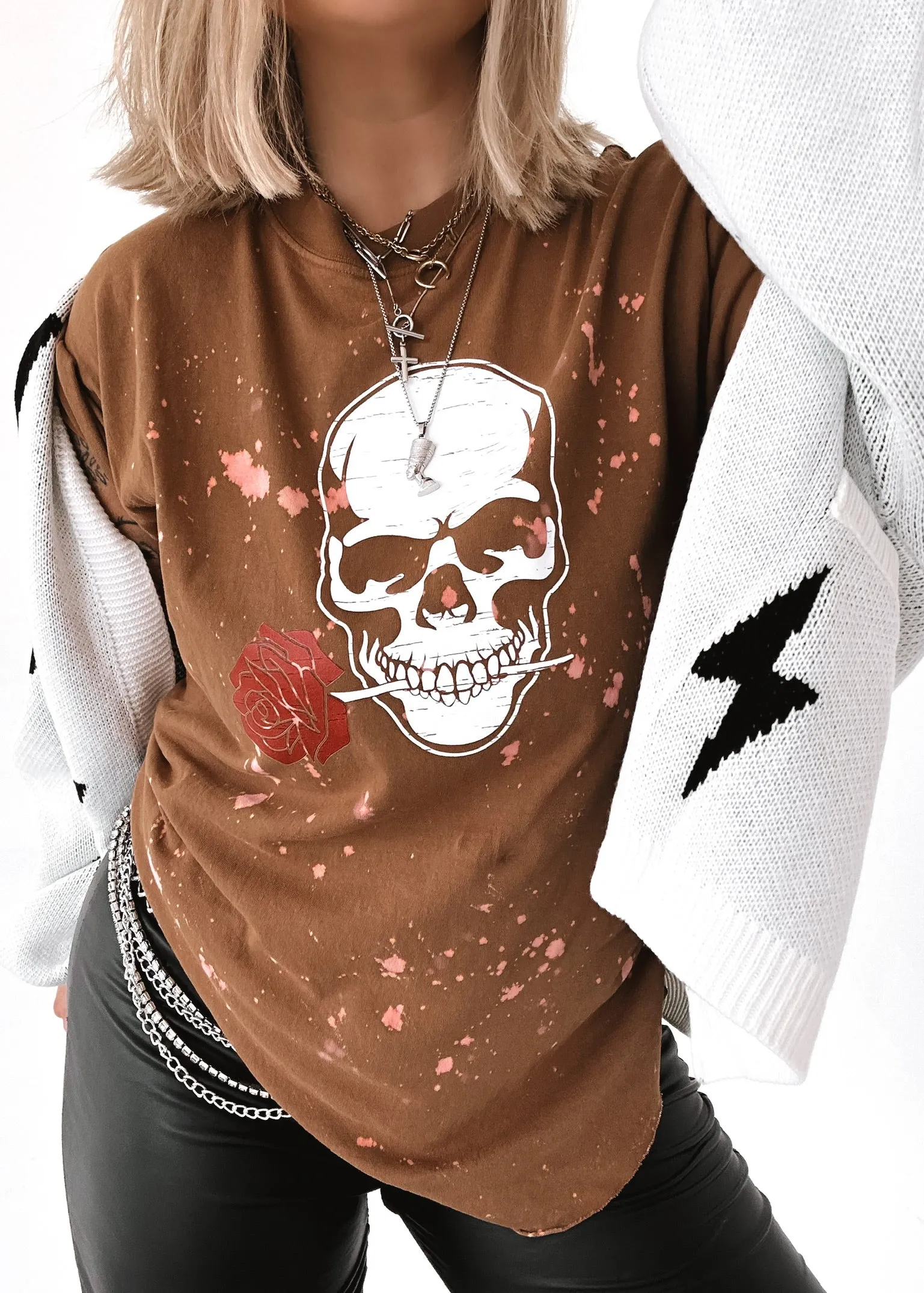 FINAL SALE: ROSE OF DEATH BLEACHED OUT SIDE SLIT TEE