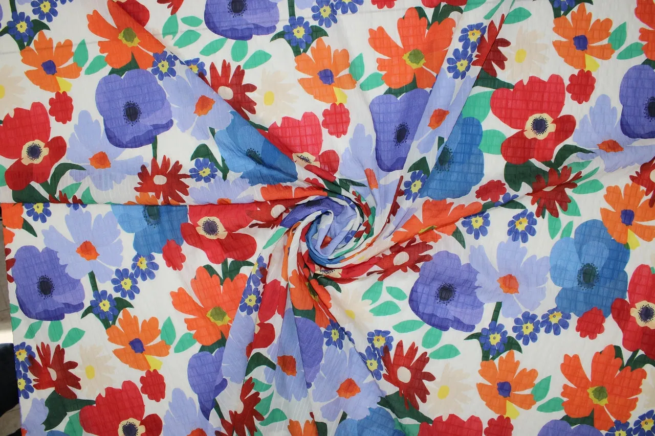 Floral "Seersucker" Georgette - Multi on White