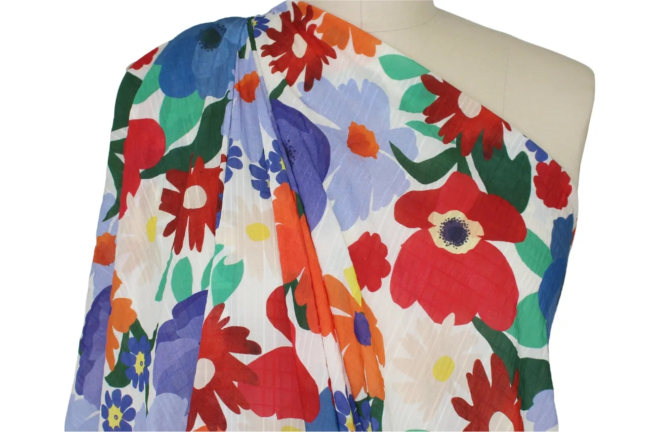 Floral "Seersucker" Georgette - Multi on White