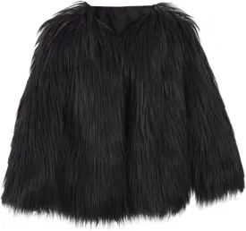 Girl's Faux-Fur Jacket Warm Fashion Cool Fuzzy Outwear Shaggy Pary Coat Baby Kids Girls 7th Birthday Gift Clothes