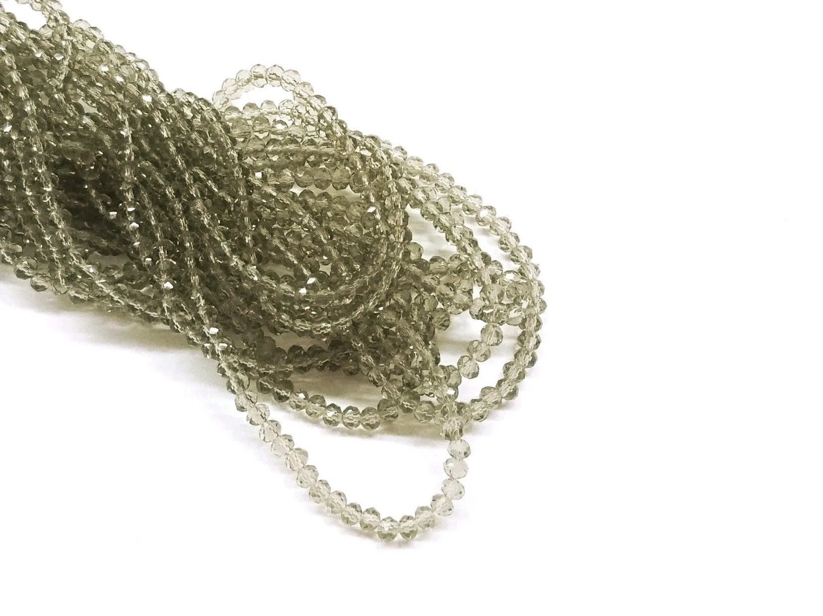 Glass beads, 3x3.5mm faceted rondelle, Transparent Gray (#11) | 玻璃珠, 3x3.5mm, 切面扁珠, 透明灰色 (#11)