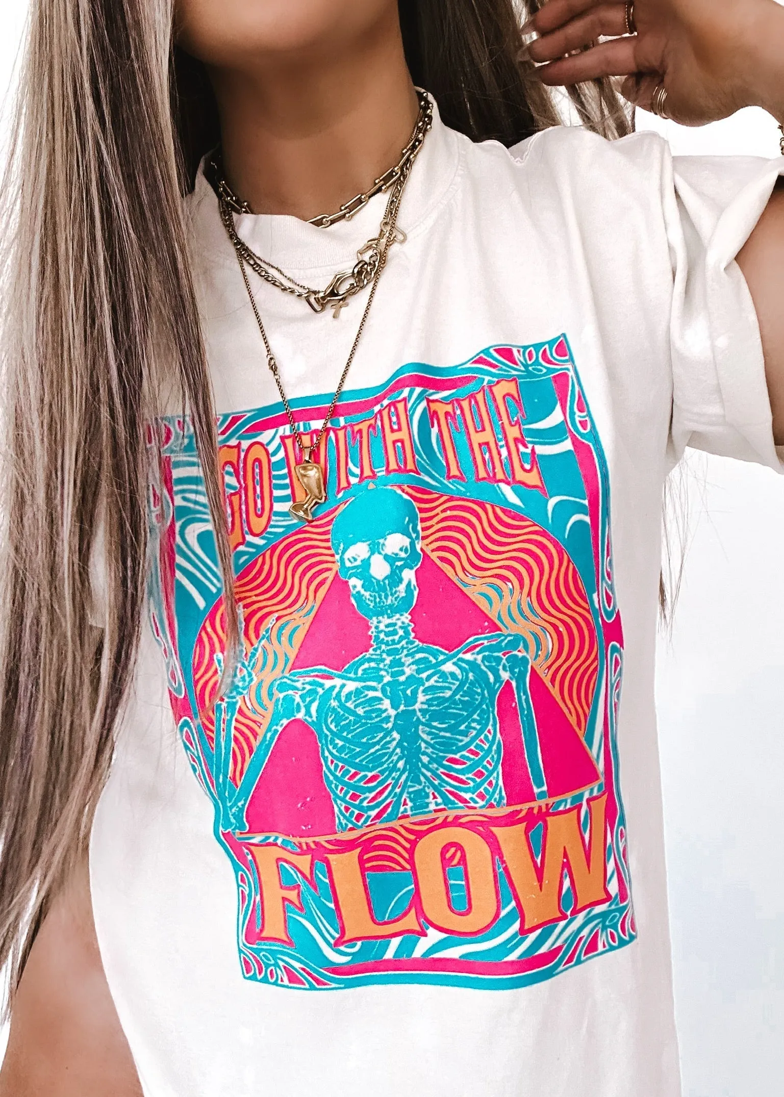 GO WITH THE FLOW (SKELETON) BLEACHED OUT SIDE SLIT TEE