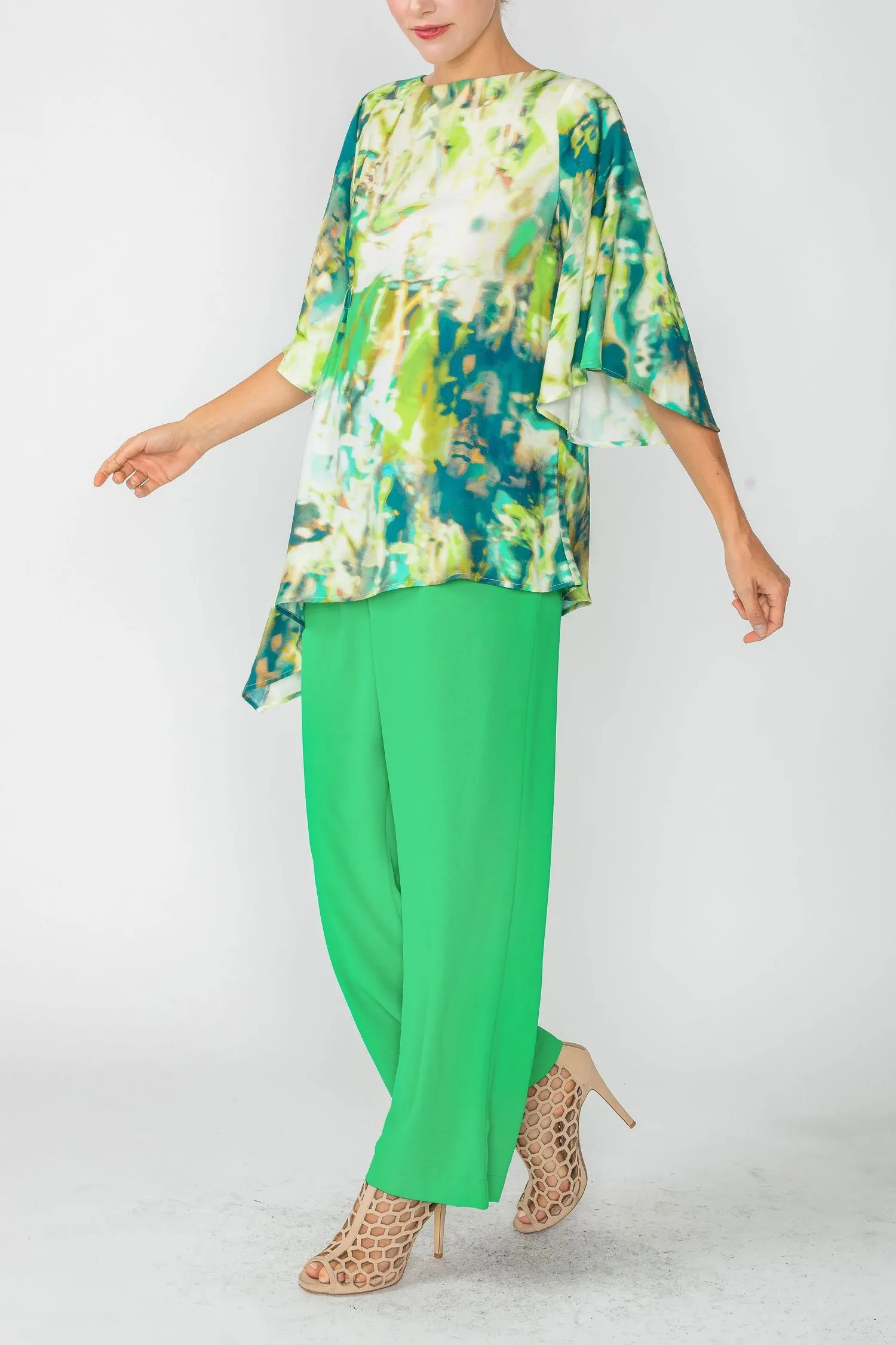 Green Asymmetrical Tunic Top W/ Cinch
