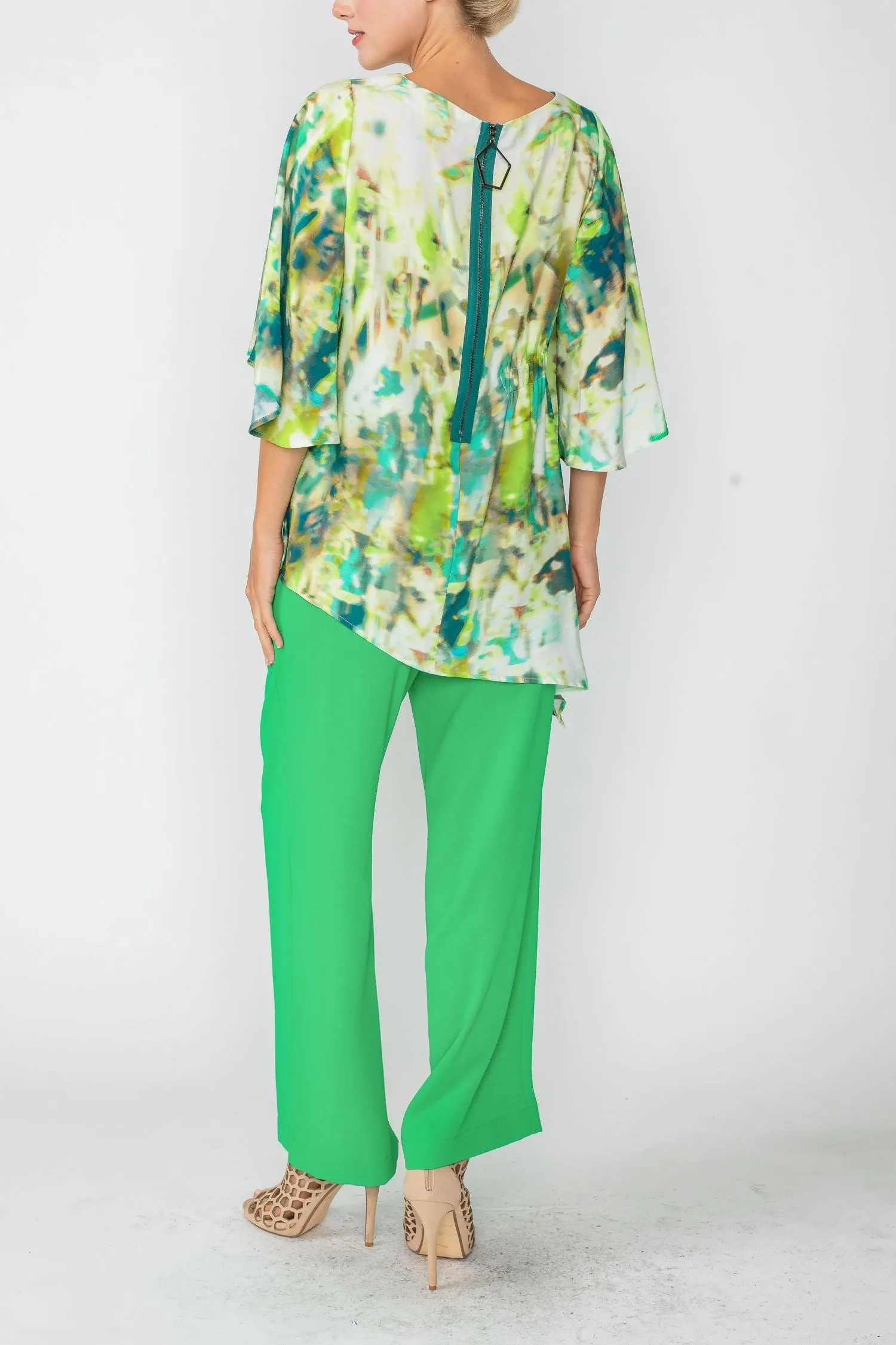 Green Asymmetrical Tunic Top W/ Cinch
