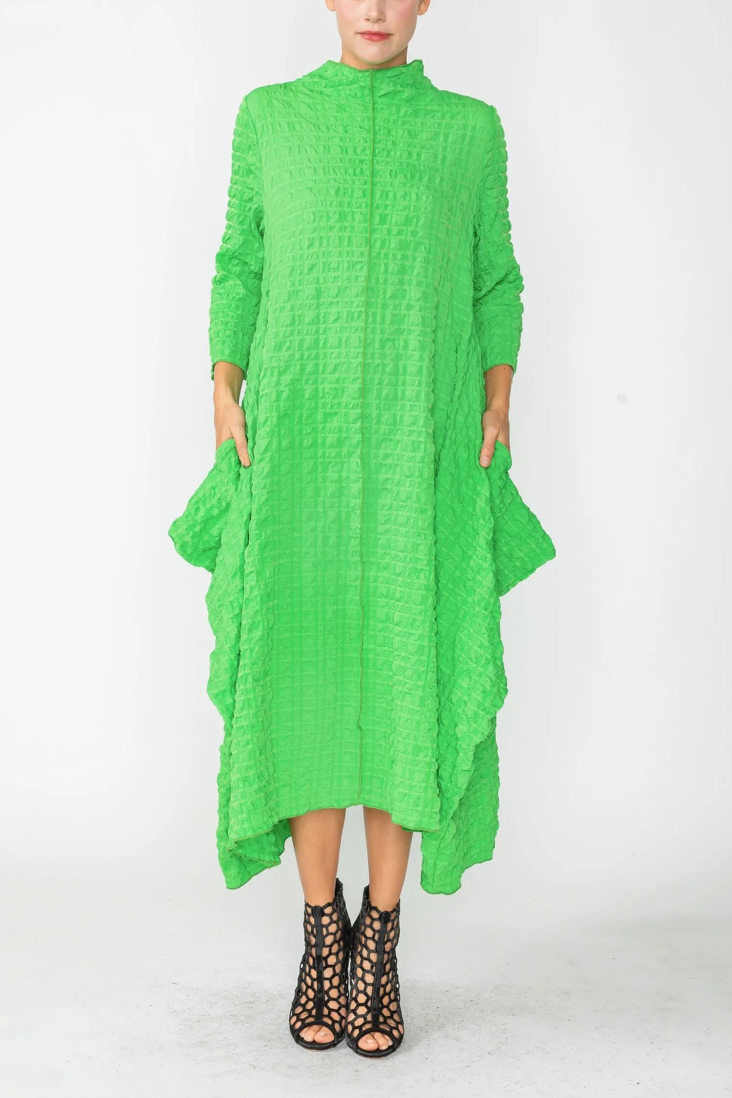 Green Long Sleeve Bubble Check Dress