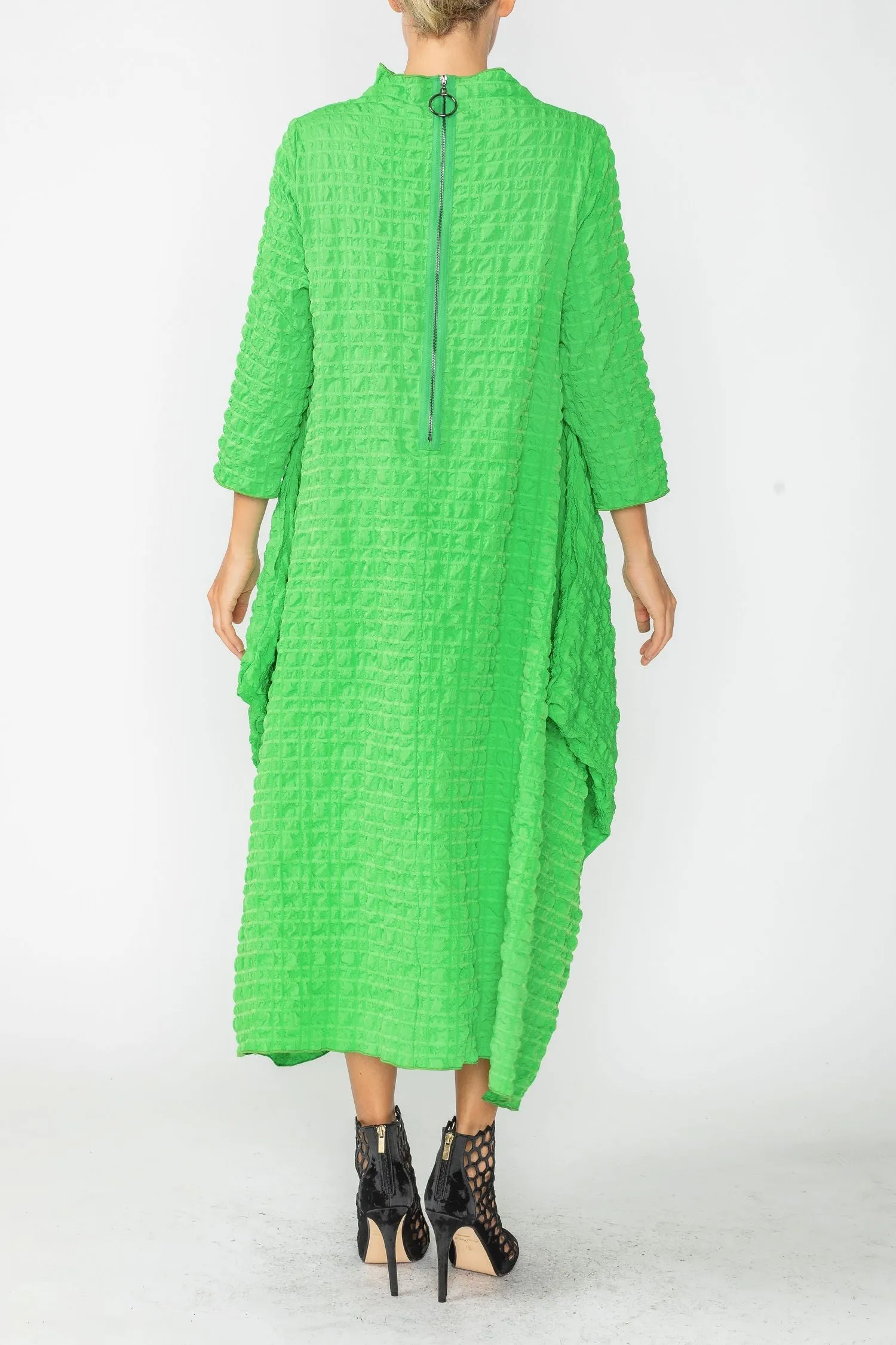 Green Long Sleeve Bubble Check Dress