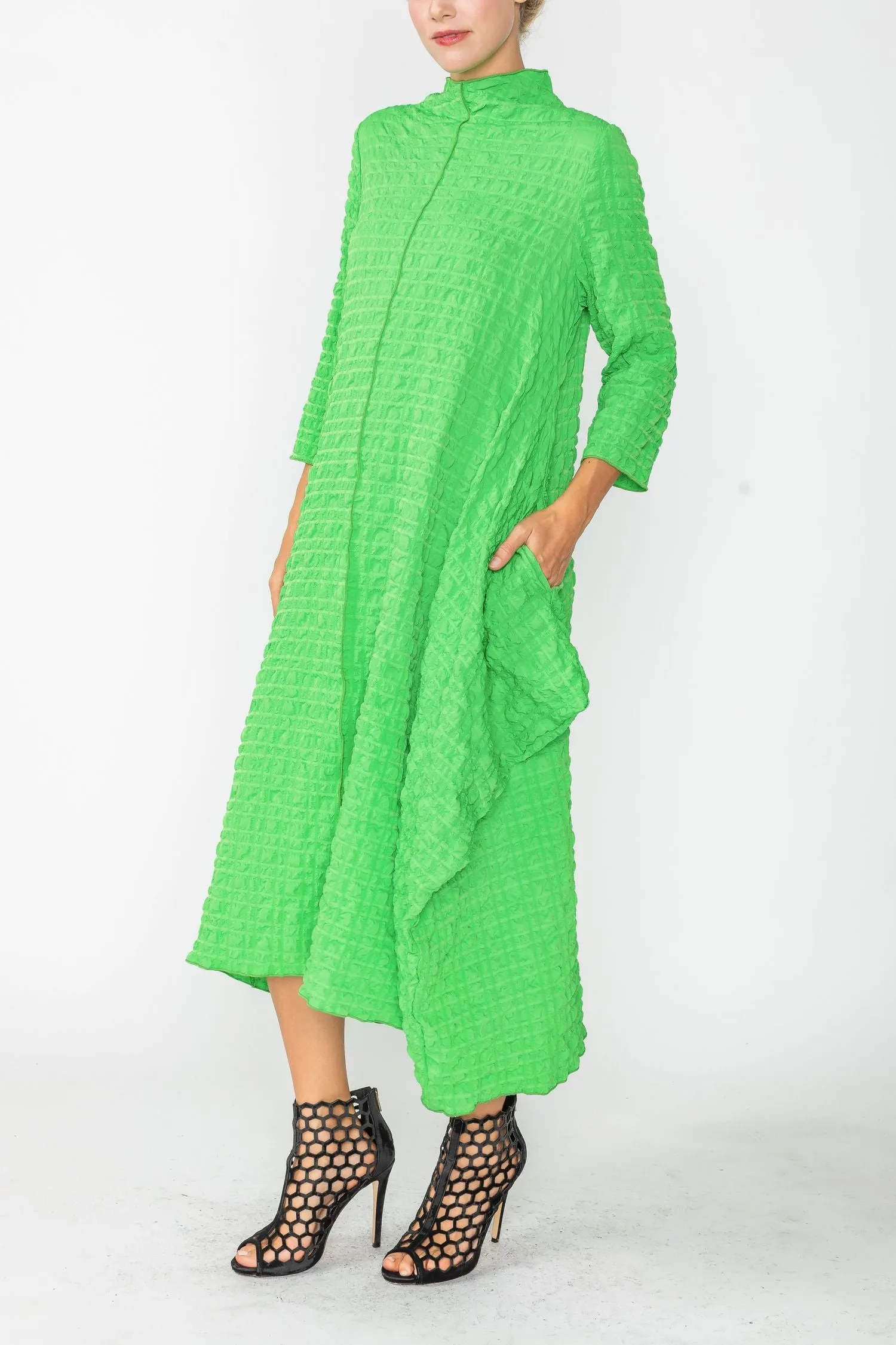 Green Long Sleeve Bubble Check Dress